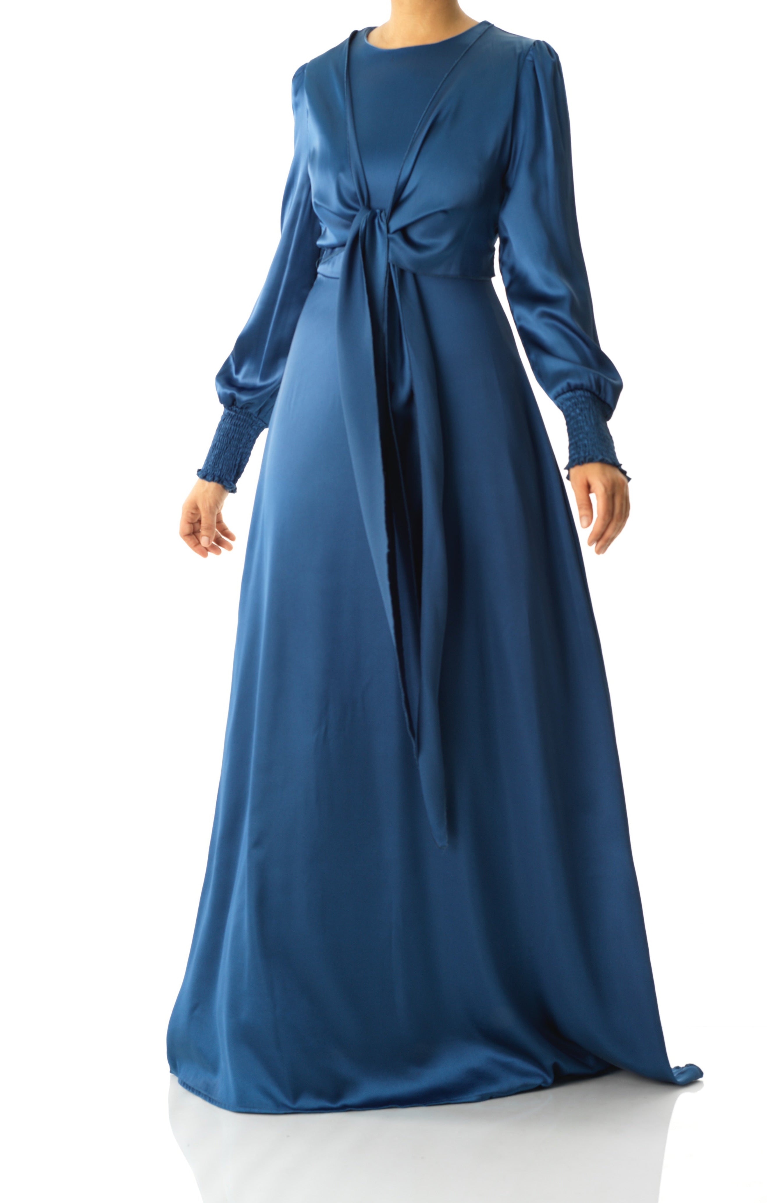 Teal luxurious satin modest maxi dress Kabayare