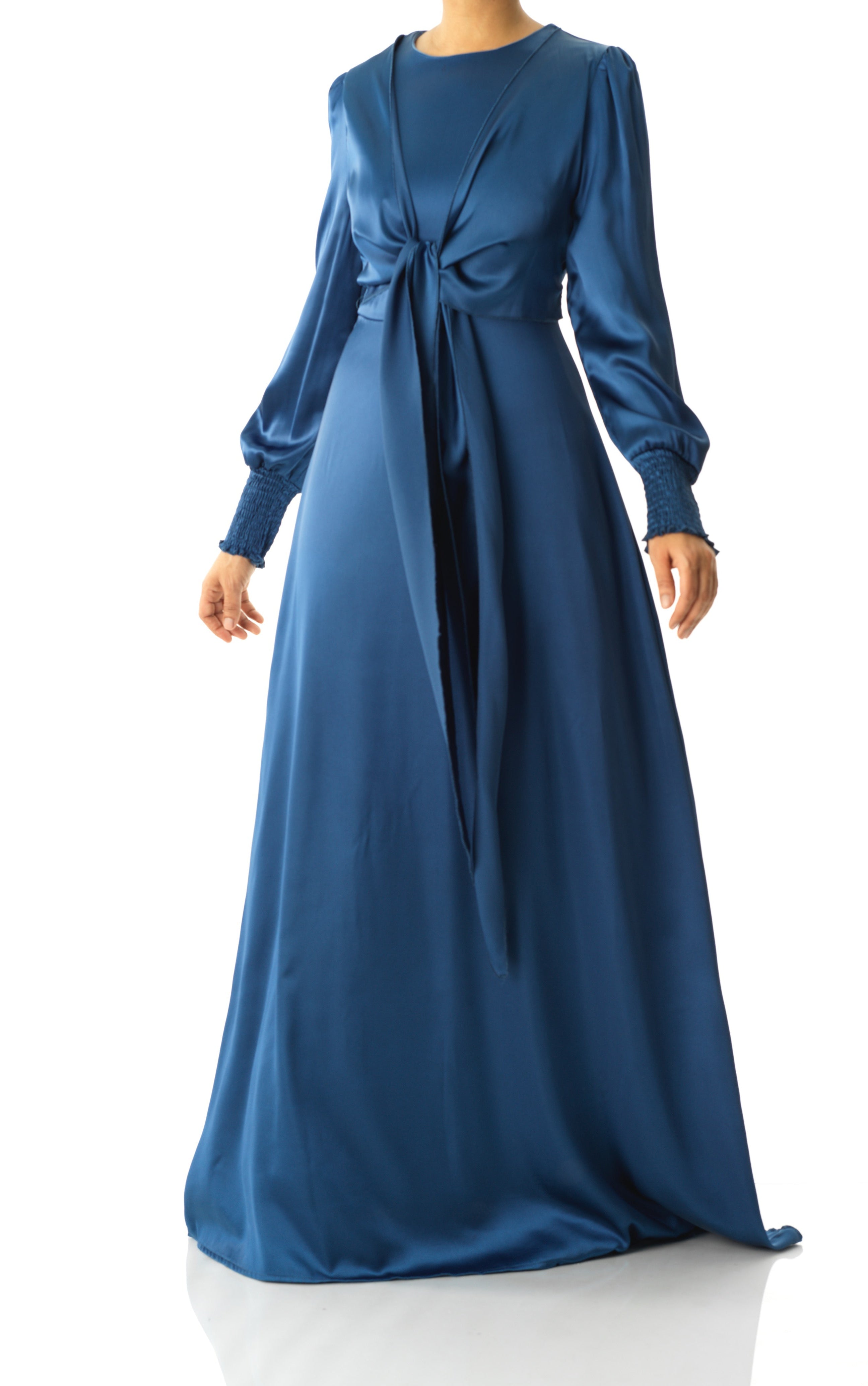 Teal luxurious satin modest maxi dress Kabayare
