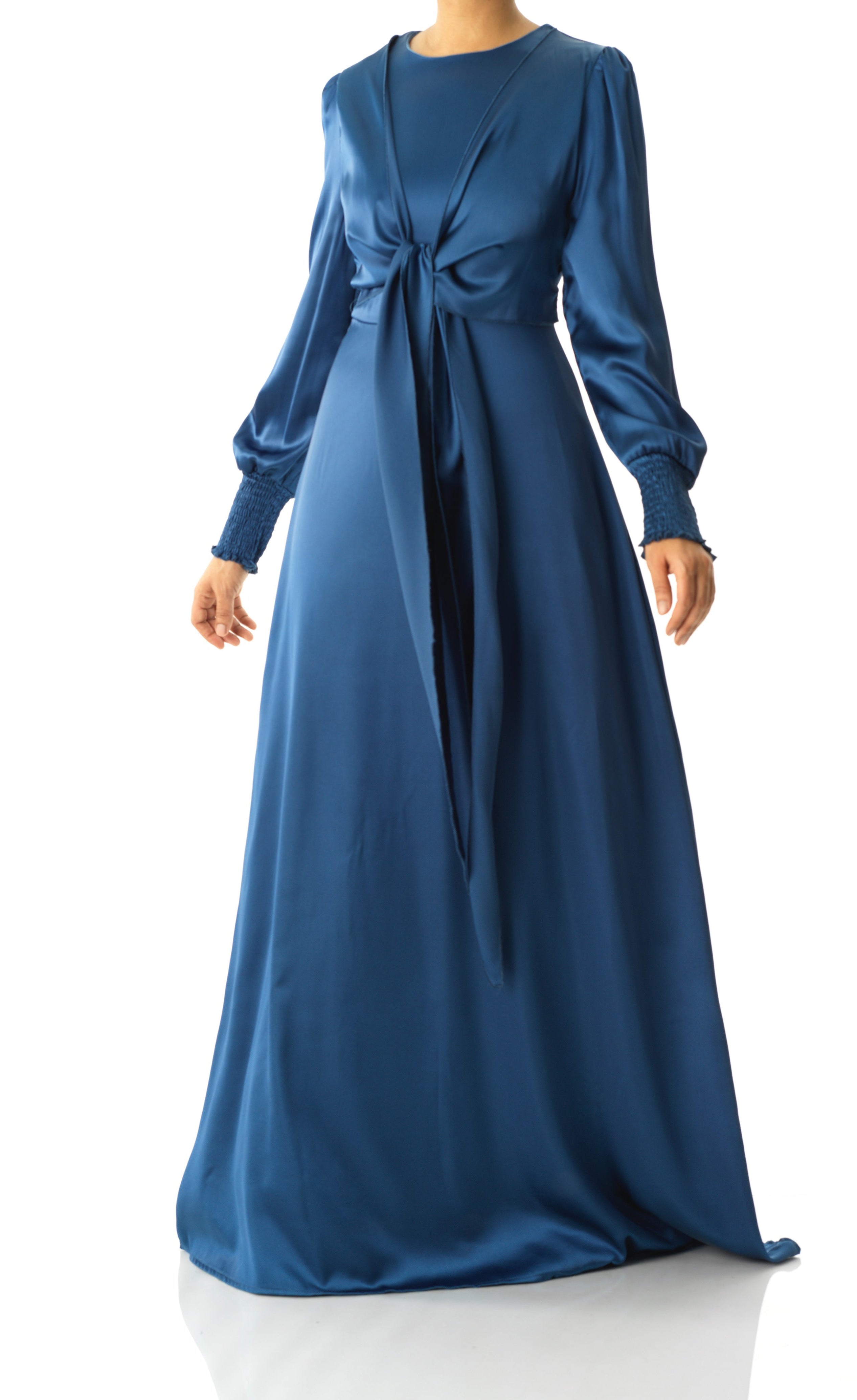 Teal luxurious satin modest maxi dress Kabayare