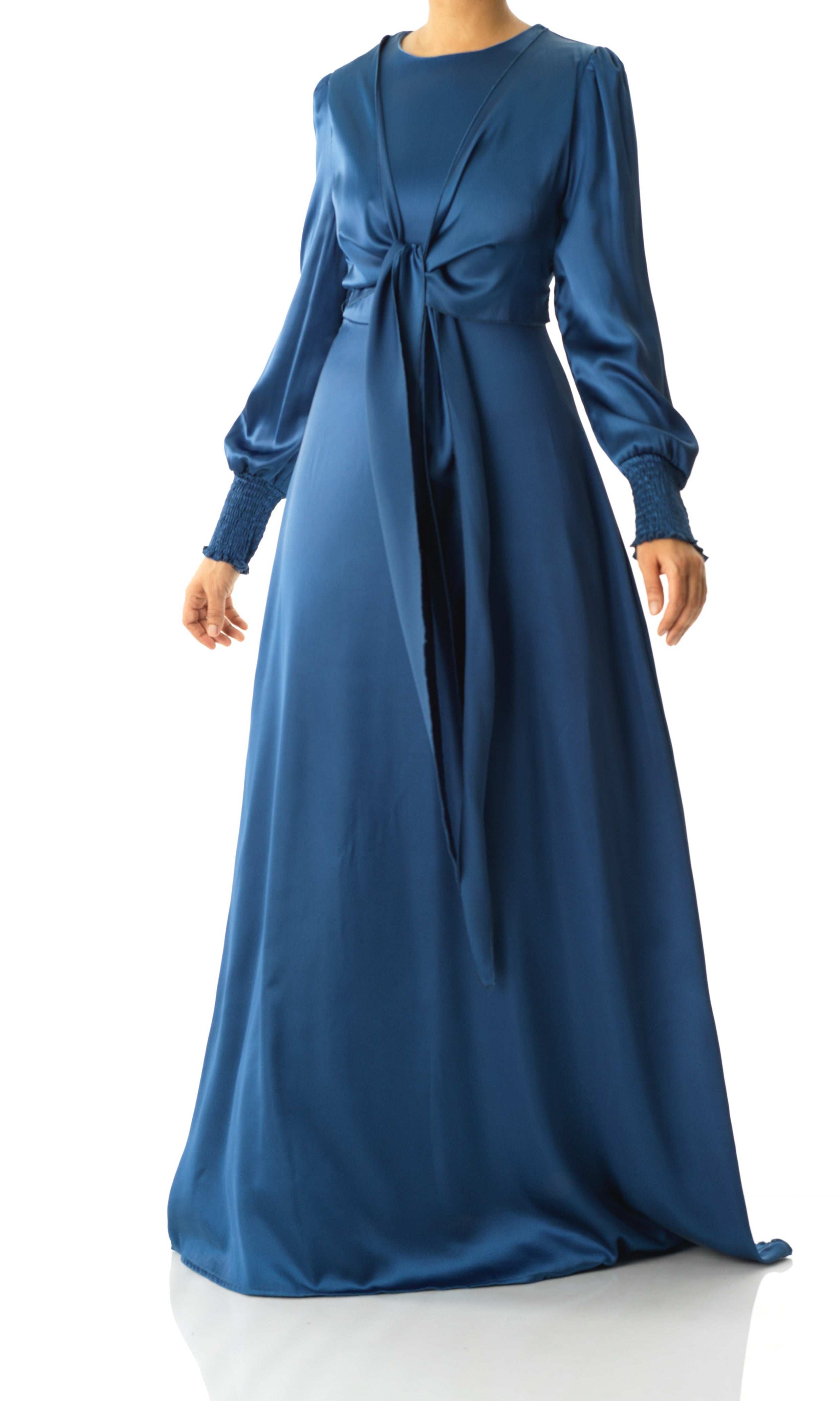 Teal luxurious satin modest maxi dress Kabayare