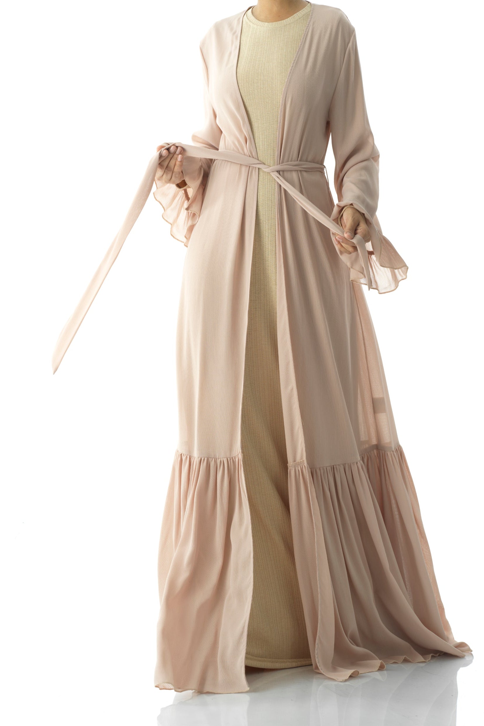 Tiered ruffle chiffon maxi cardigan Kabayare