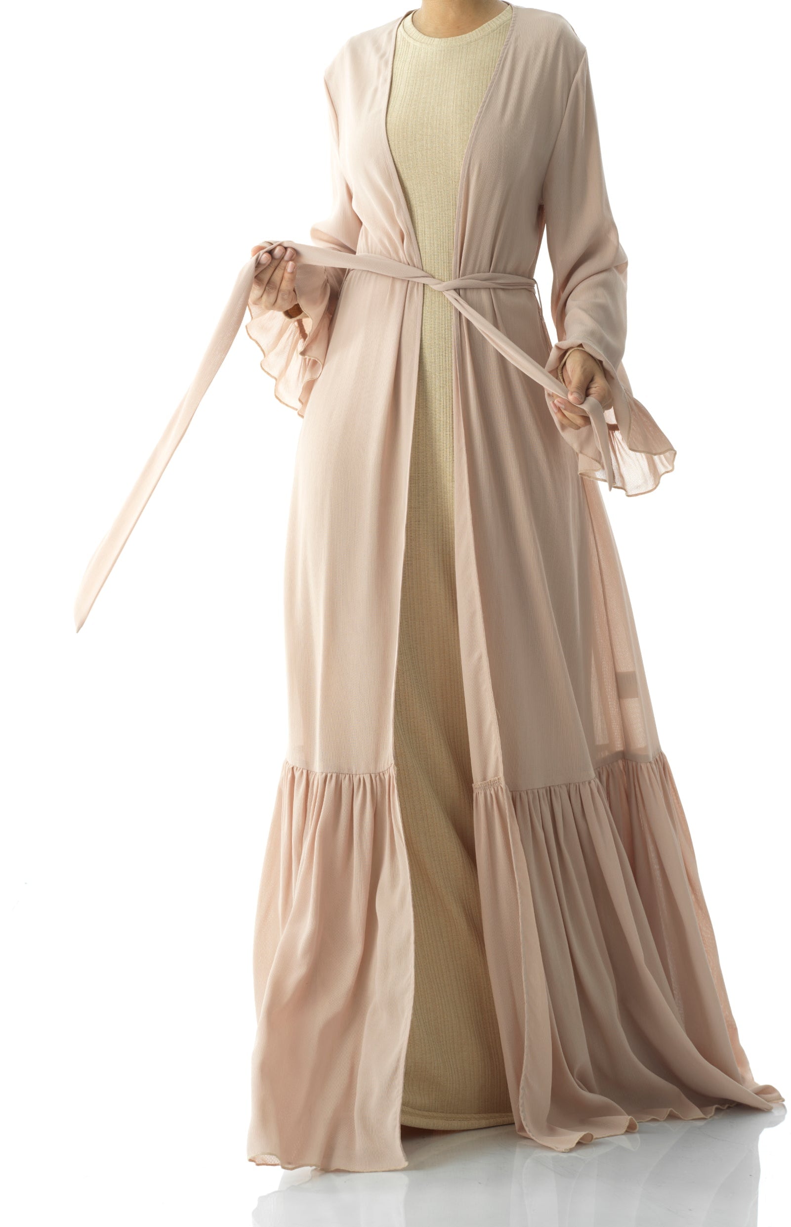 Tiered ruffle chiffon maxi cardigan Kabayare