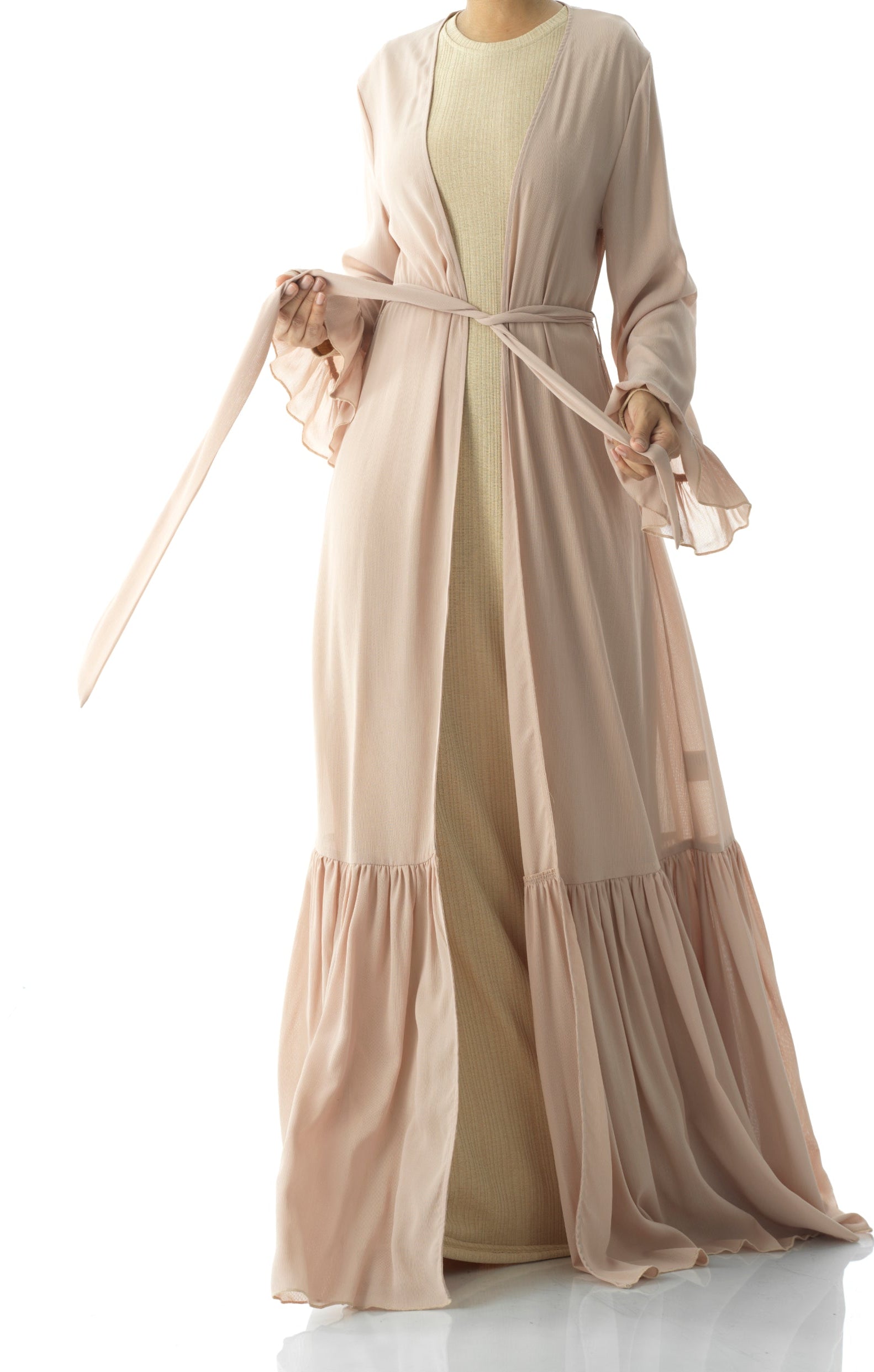 Tiered ruffle chiffon maxi cardigan Kabayare