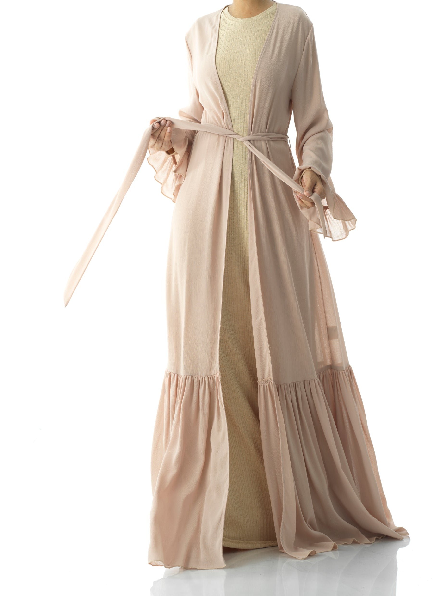 Tiered ruffle chiffon maxi cardigan Kabayare
