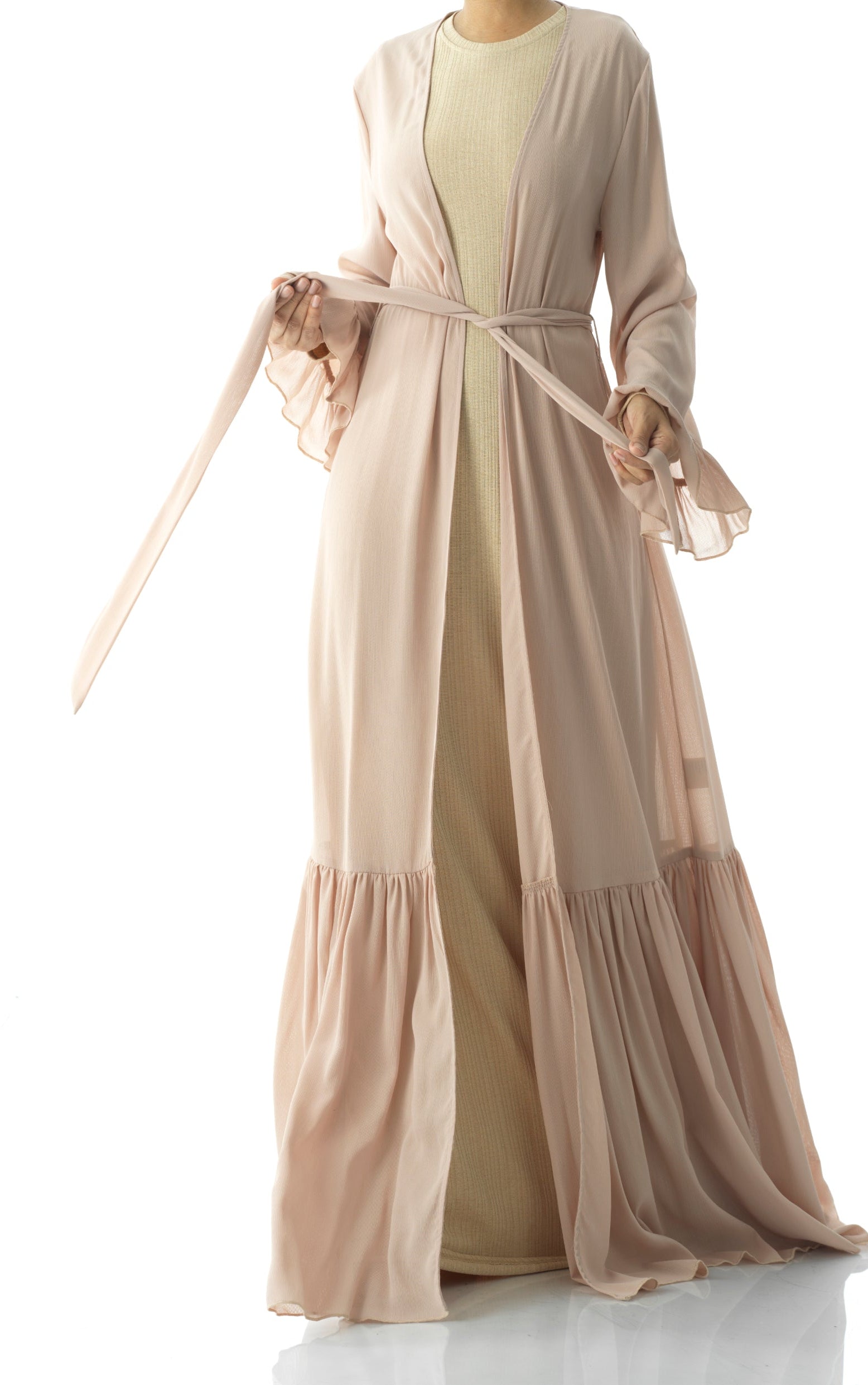 Tiered ruffle chiffon maxi cardigan Kabayare