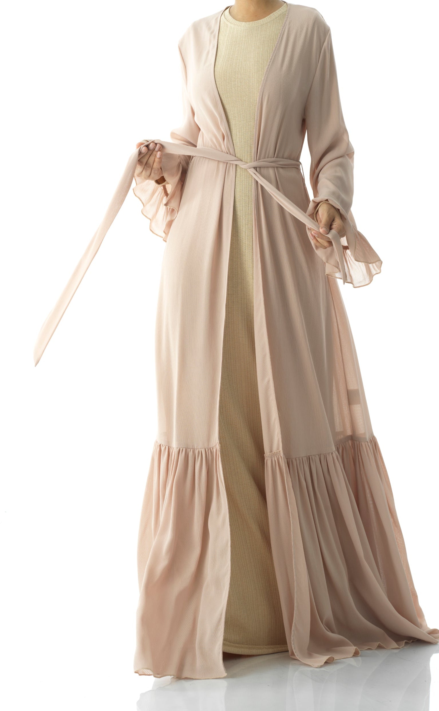 Tiered ruffle chiffon maxi cardigan Kabayare