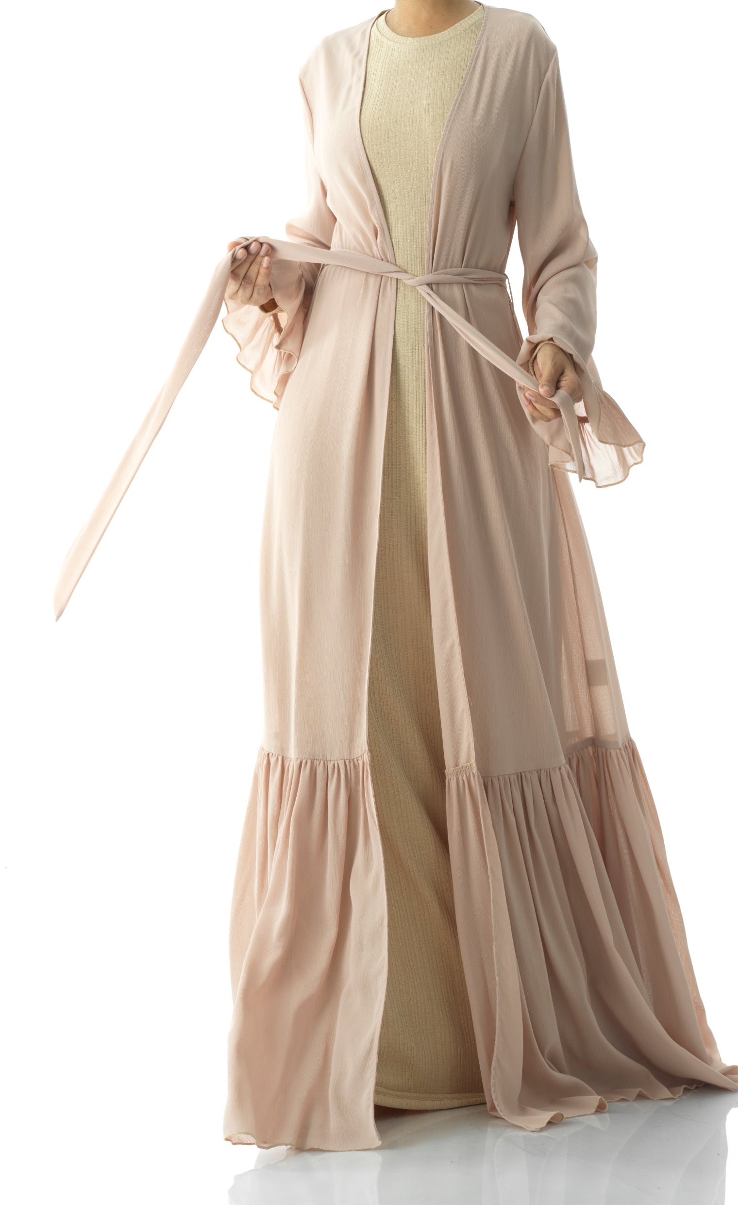 Tiered ruffle chiffon maxi cardigan Kabayare