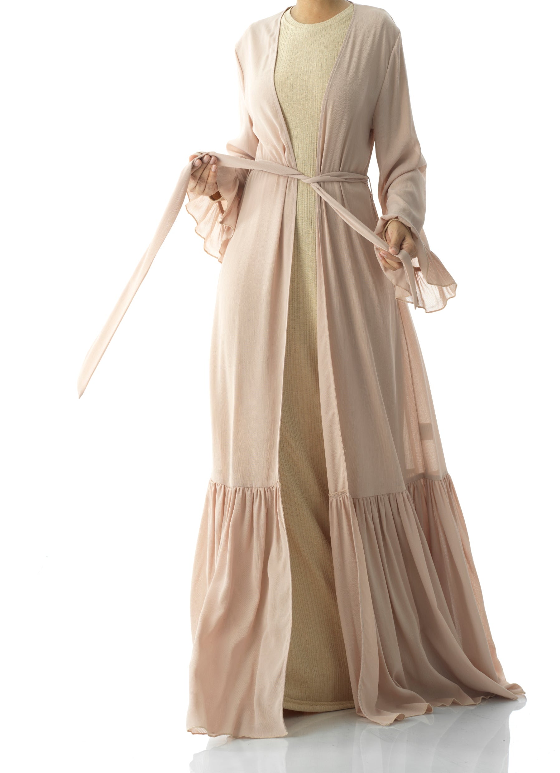 Tiered ruffle chiffon maxi cardigan Kabayare