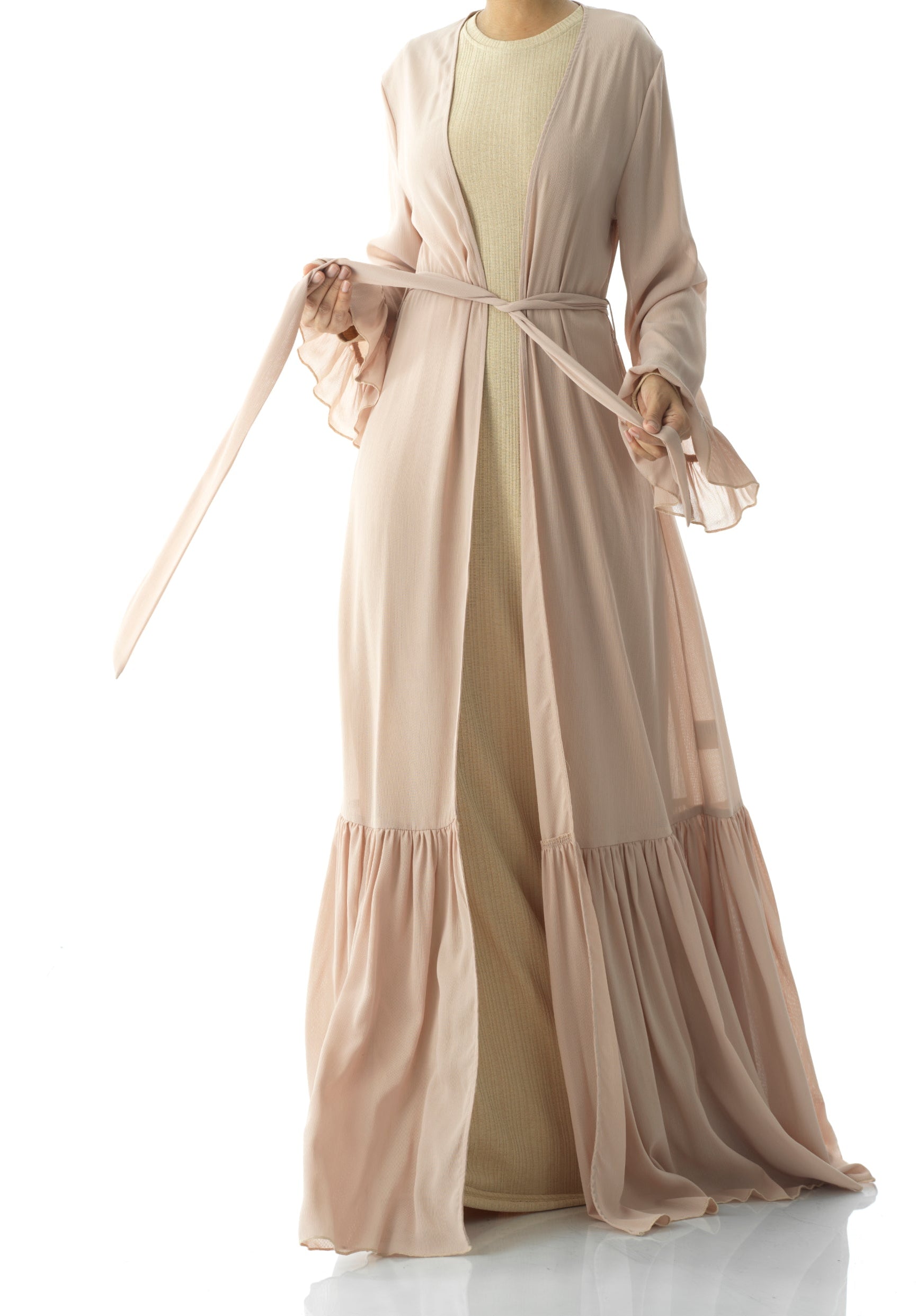 Tiered ruffle chiffon maxi cardigan Kabayare