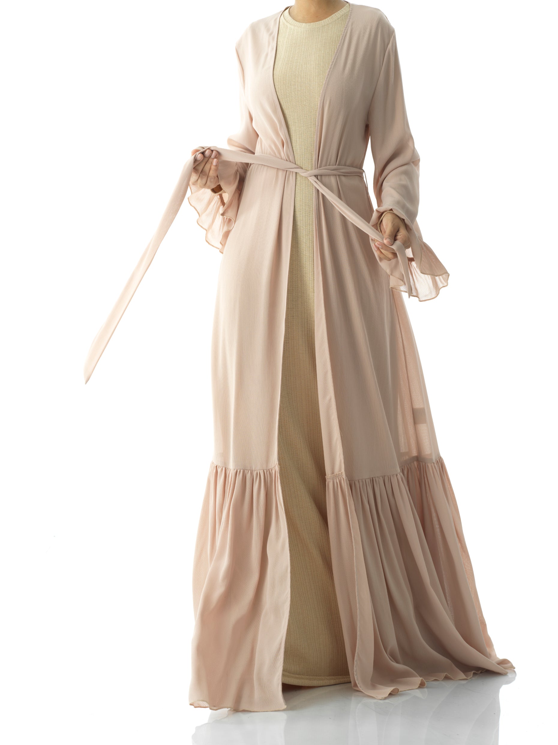 Tiered ruffle chiffon maxi cardigan Kabayare