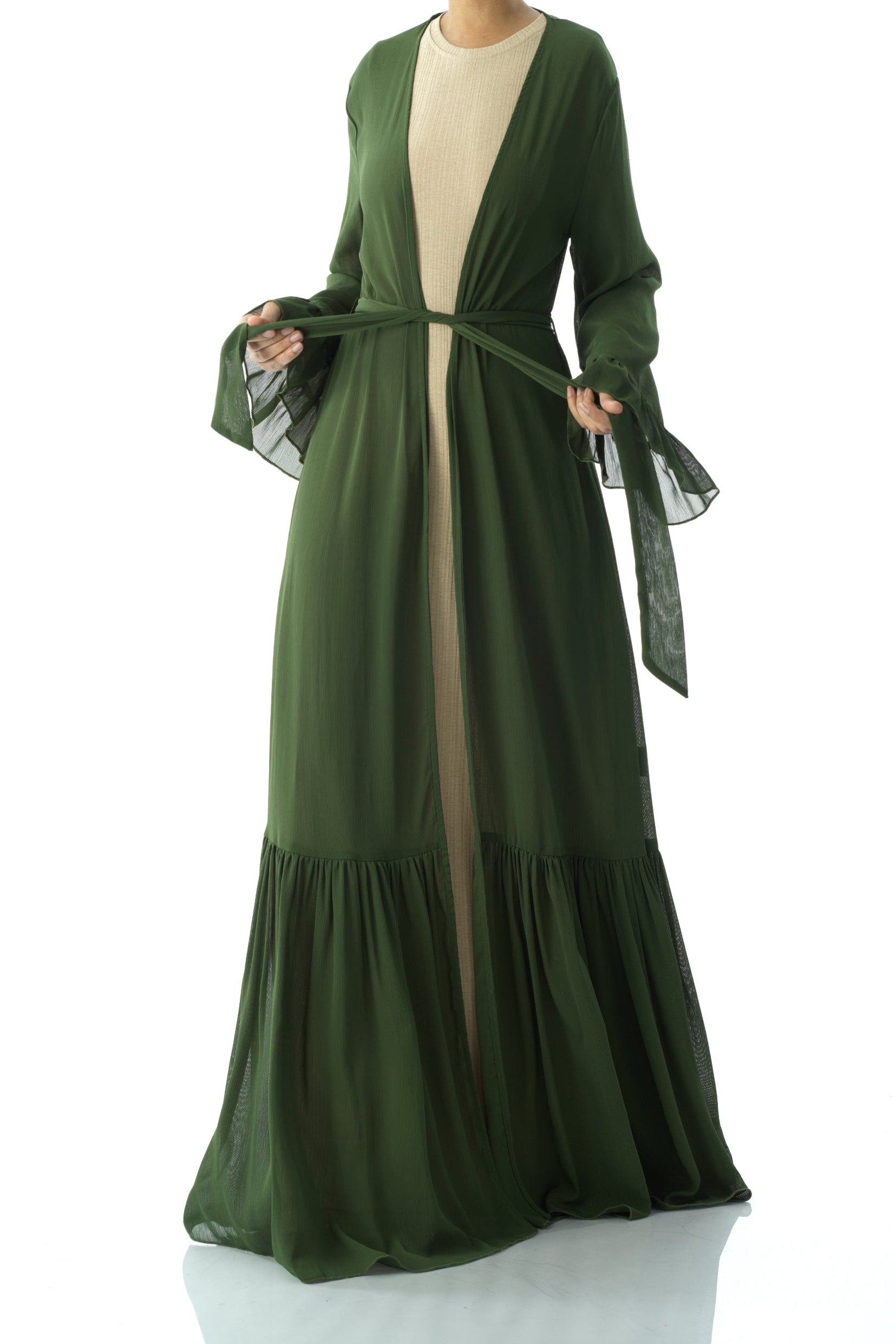 Tiered ruffle chiffon maxi cardigan Kabayare