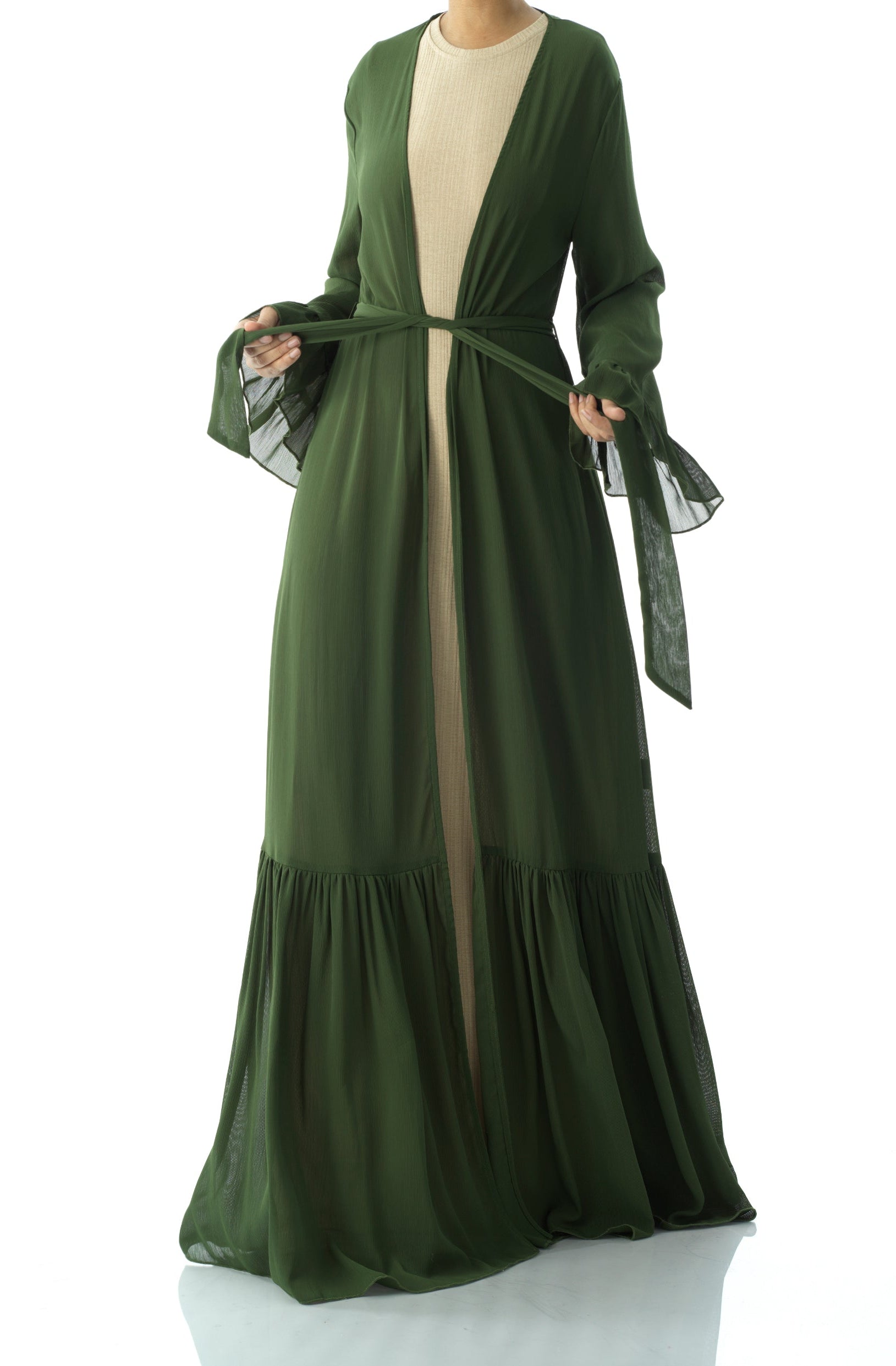 Tiered ruffle chiffon maxi cardigan Kabayare