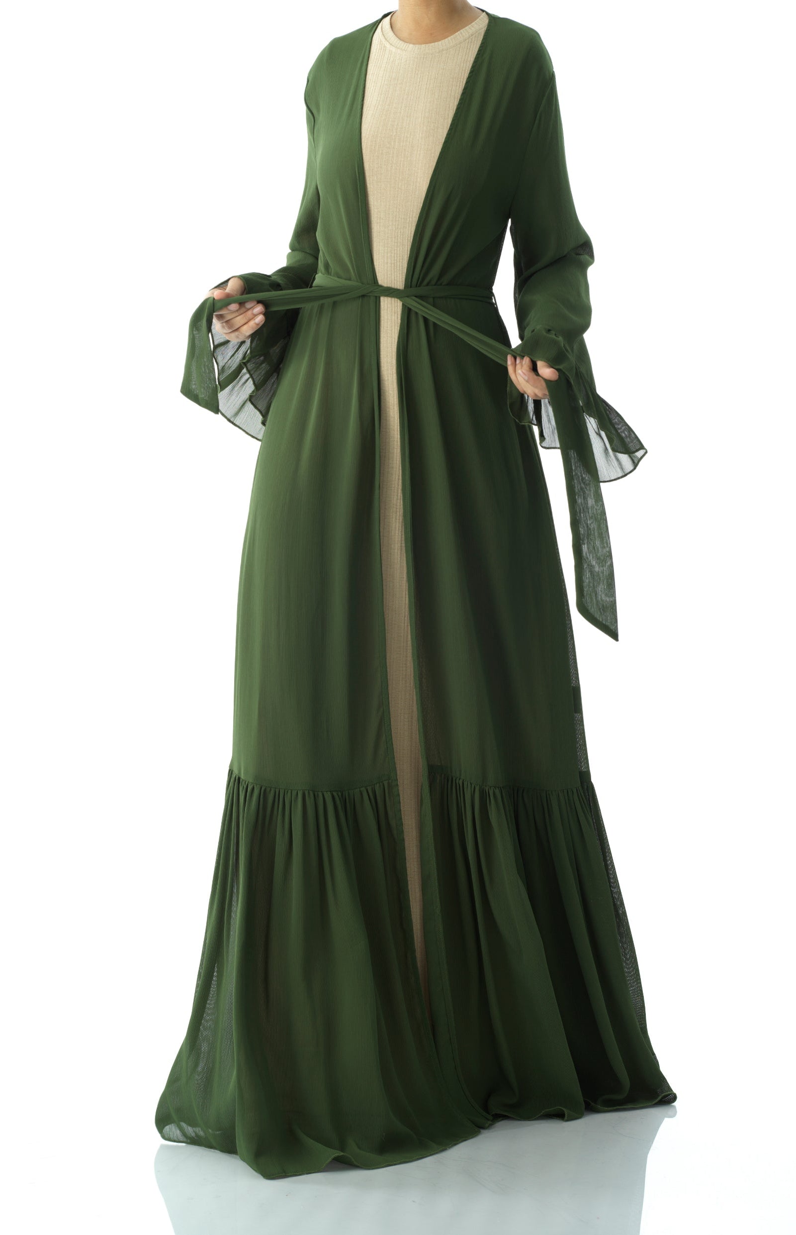 Tiered ruffle chiffon maxi cardigan Kabayare