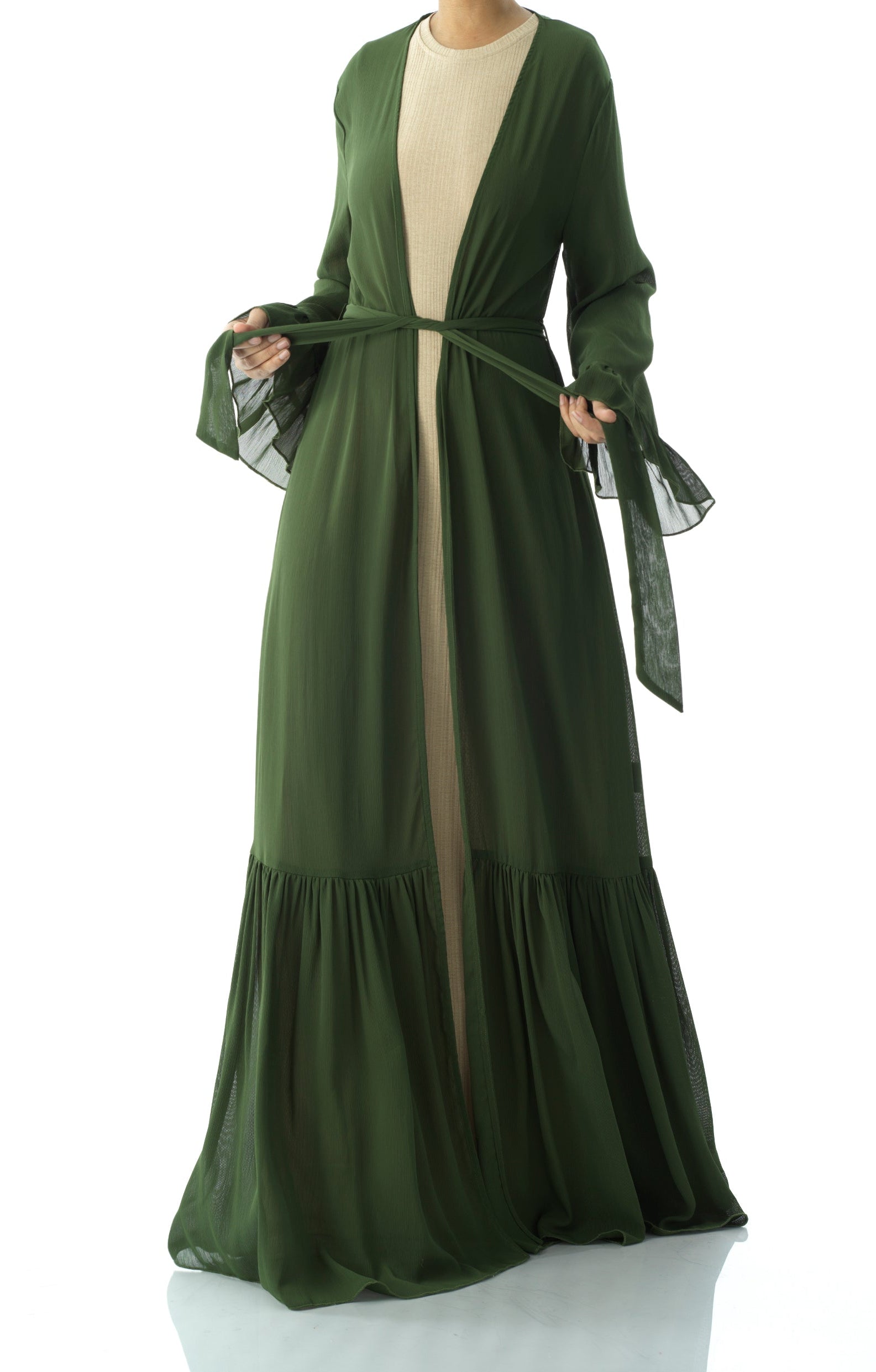 Tiered ruffle chiffon maxi cardigan Kabayare