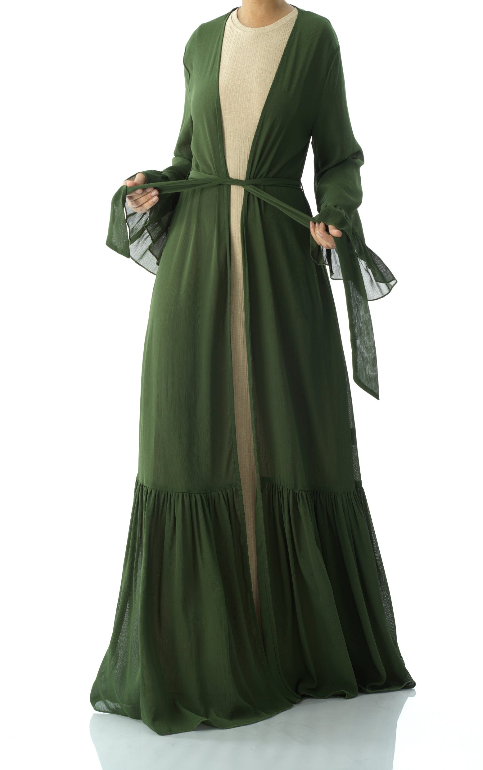 Tiered ruffle chiffon maxi cardigan Kabayare