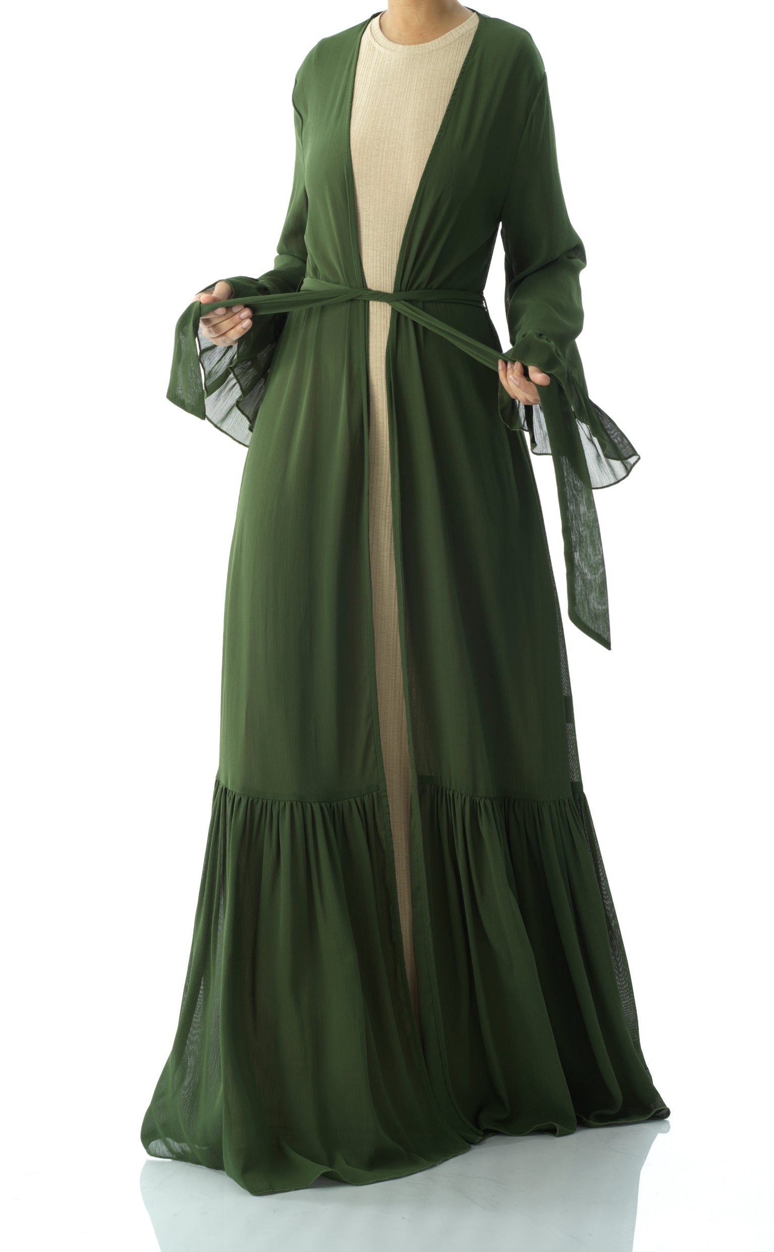 Tiered ruffle chiffon maxi cardigan Kabayare