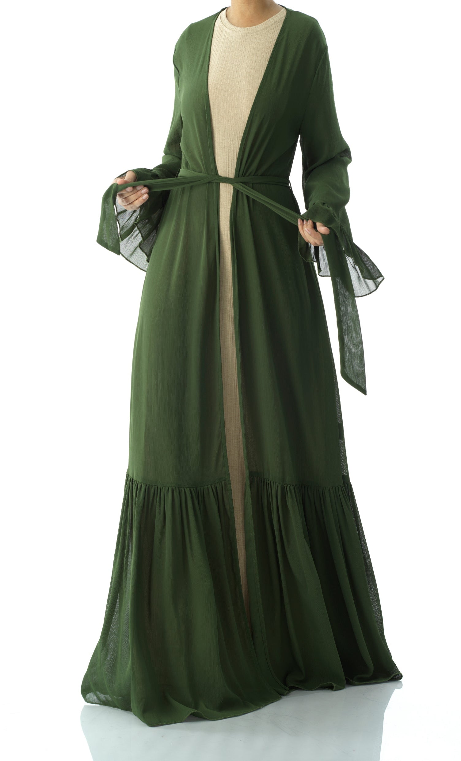 Tiered ruffle chiffon maxi cardigan Kabayare