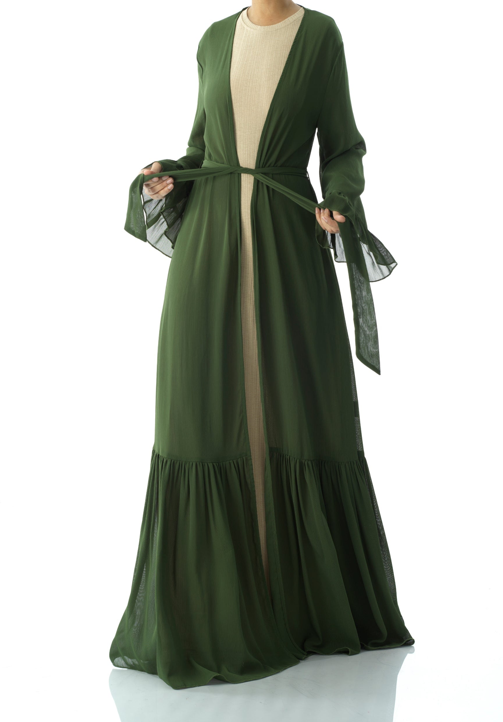 Tiered ruffle chiffon maxi cardigan Kabayare
