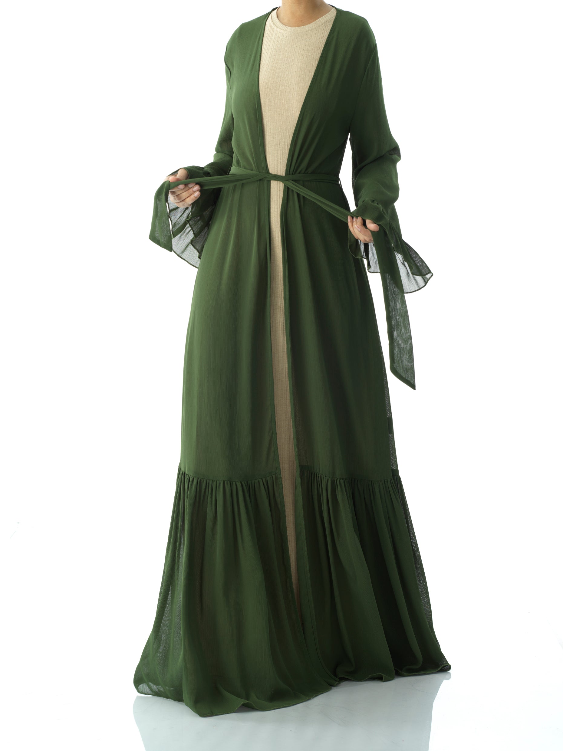 Tiered ruffle chiffon maxi cardigan Kabayare