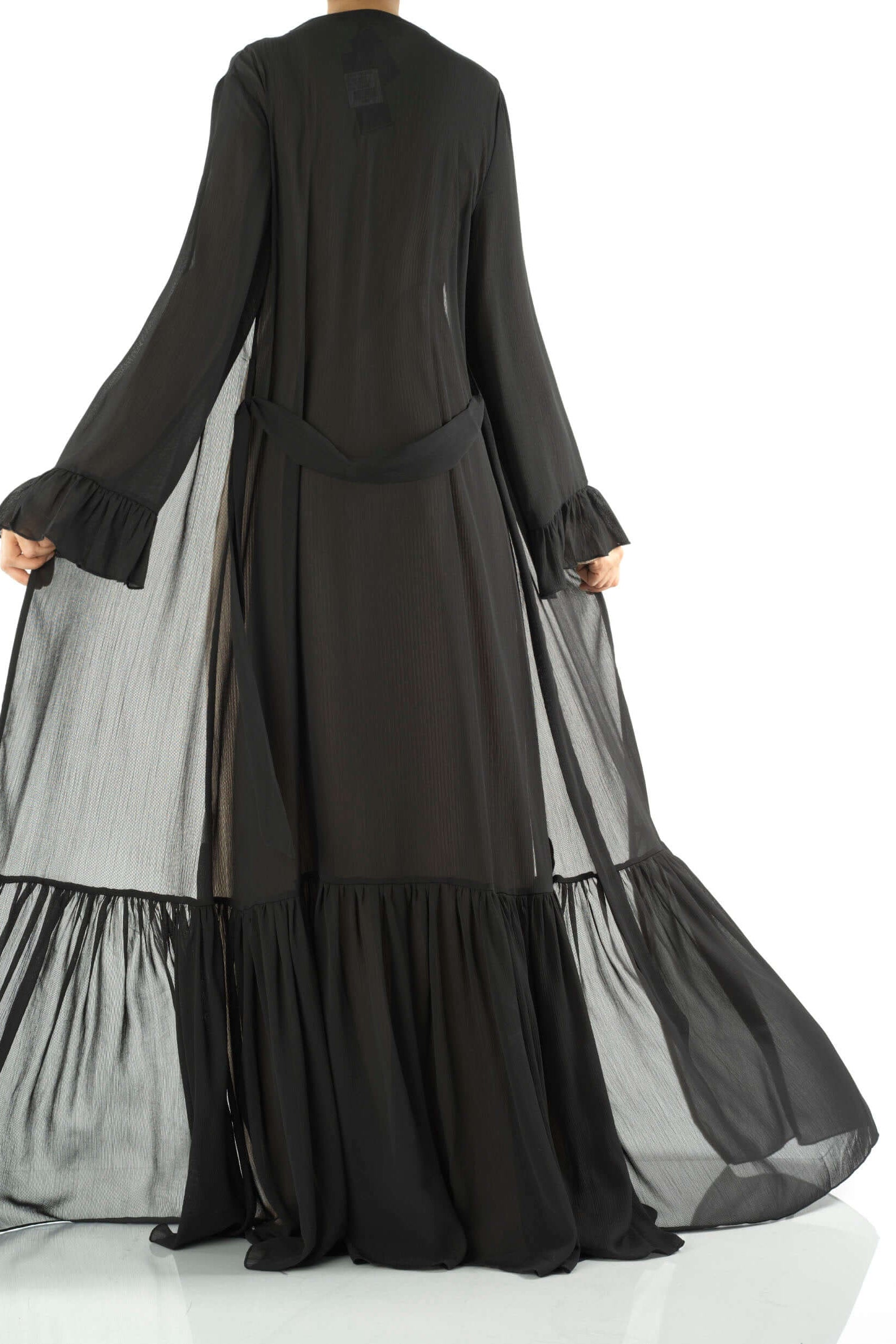 Tiered ruffle chiffon maxi cardigan Kabayare