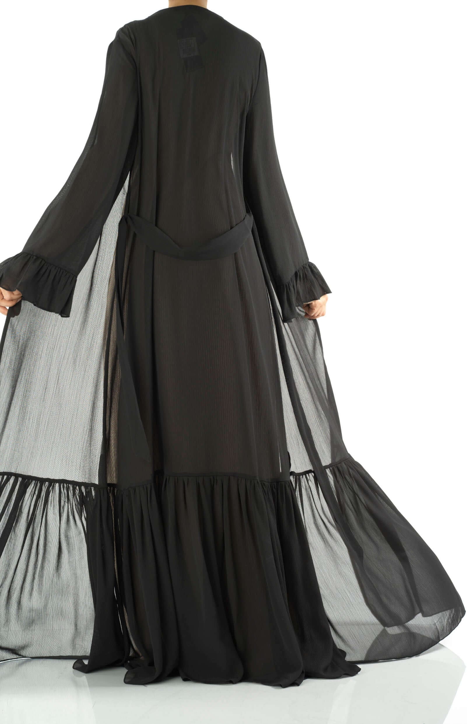 Tiered ruffle chiffon maxi cardigan Kabayare