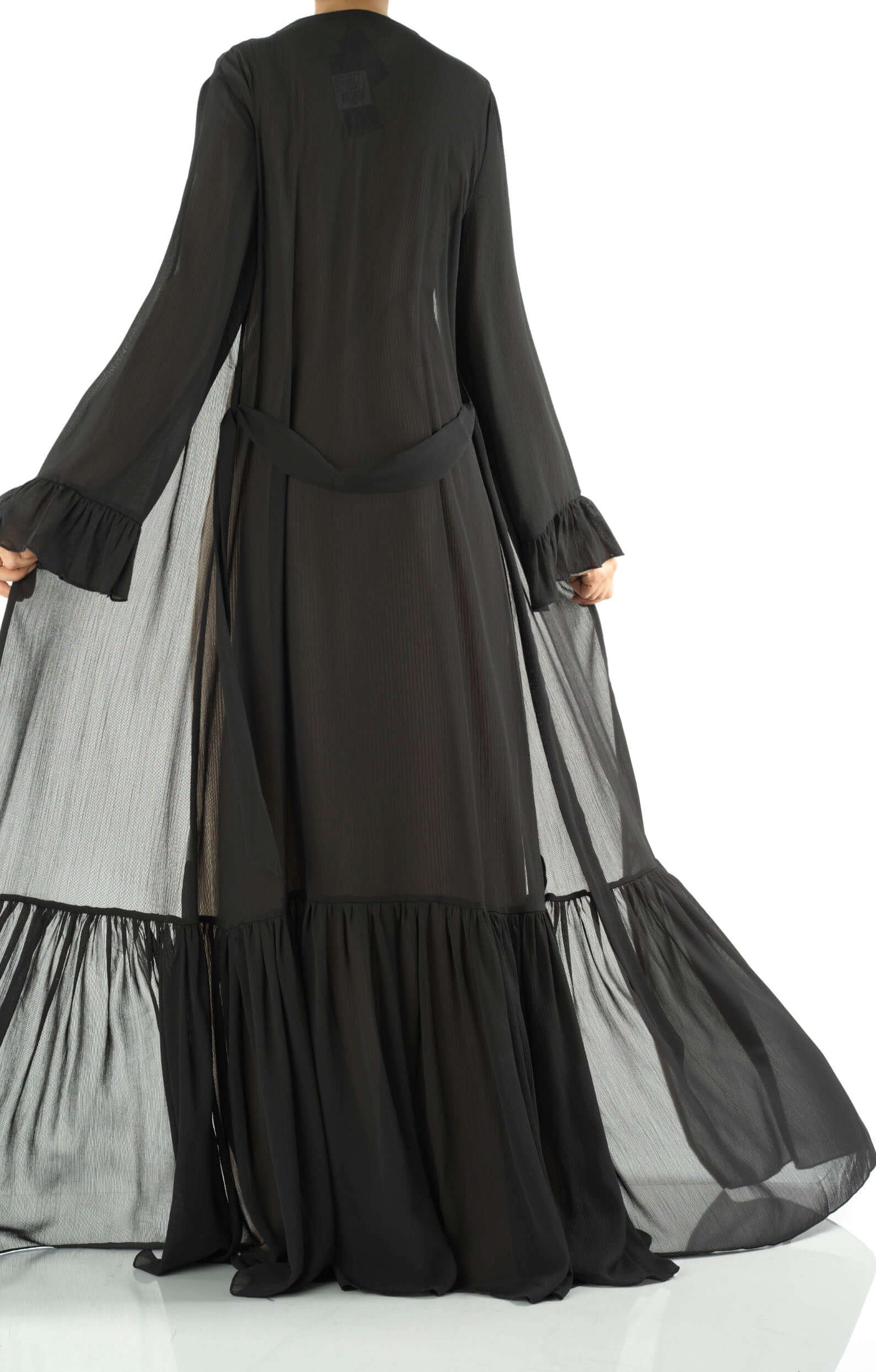 Tiered ruffle chiffon maxi cardigan Kabayare