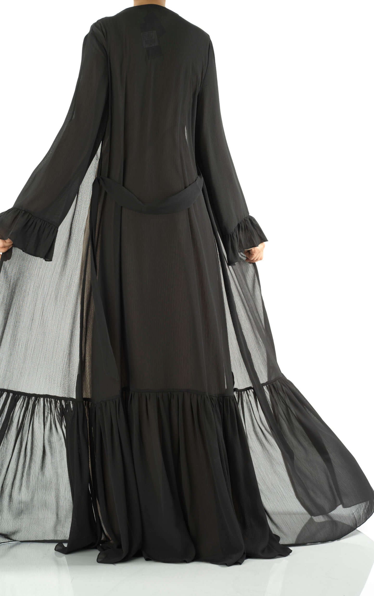 Tiered ruffle chiffon maxi cardigan Kabayare