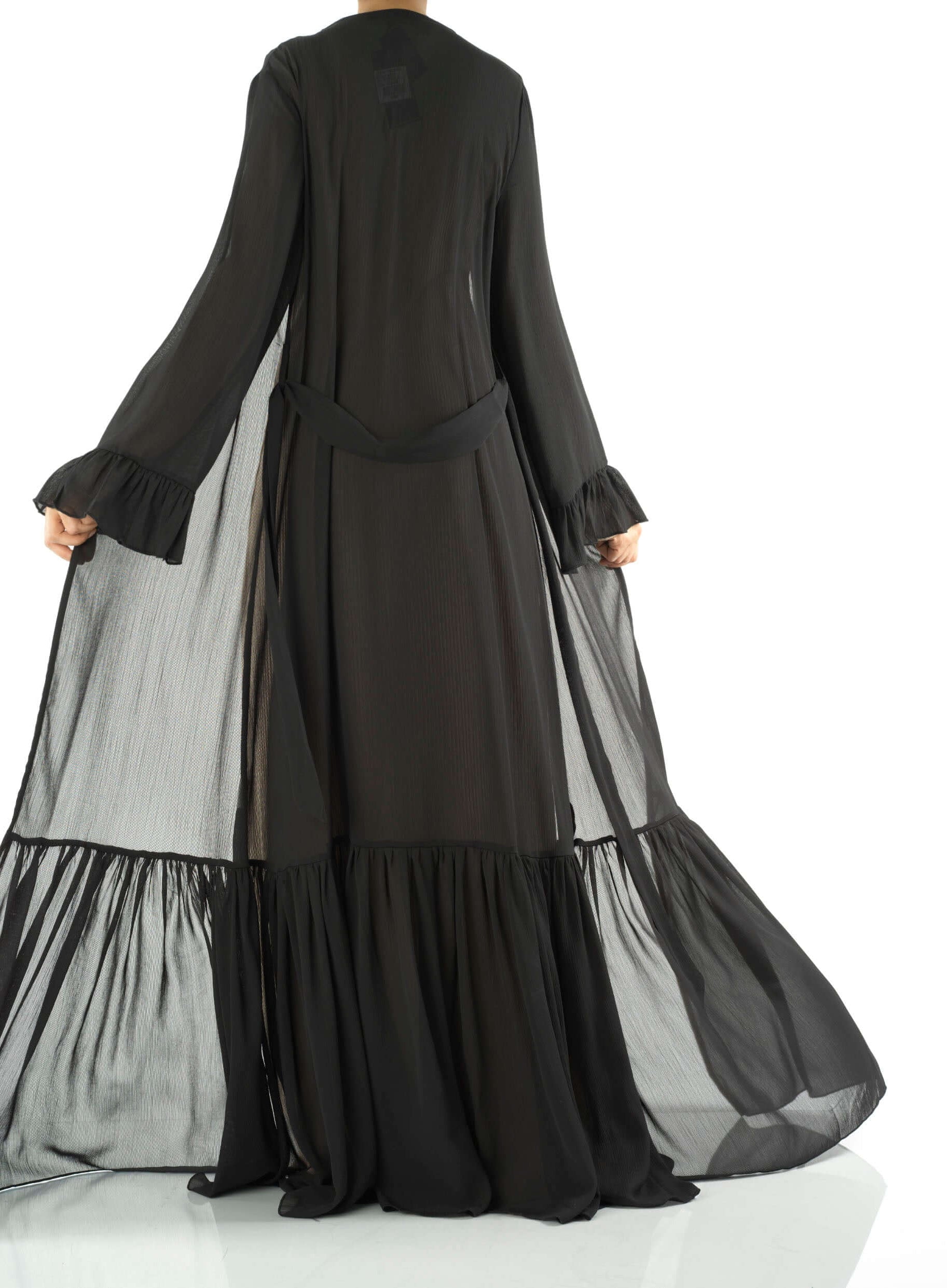 Tiered ruffle chiffon maxi cardigan Kabayare