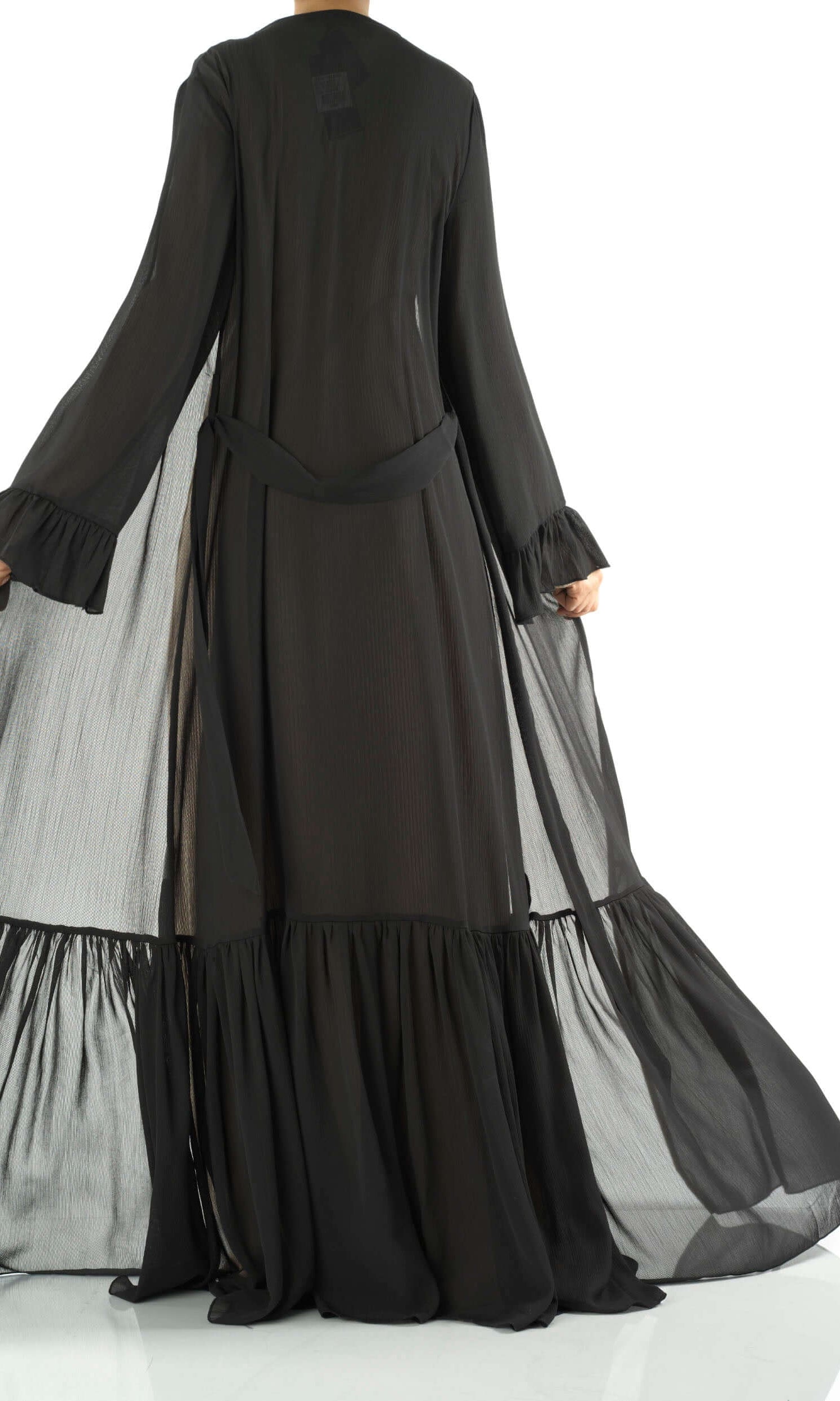 Tiered ruffle chiffon maxi cardigan Kabayare