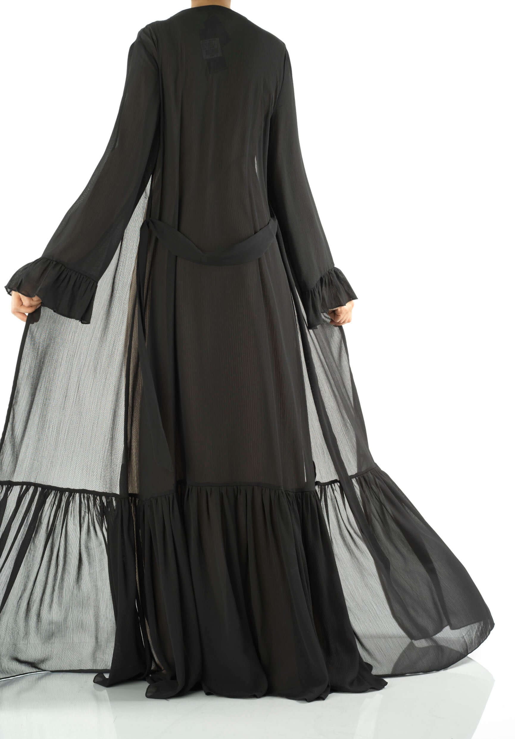 Tiered ruffle chiffon maxi cardigan Kabayare