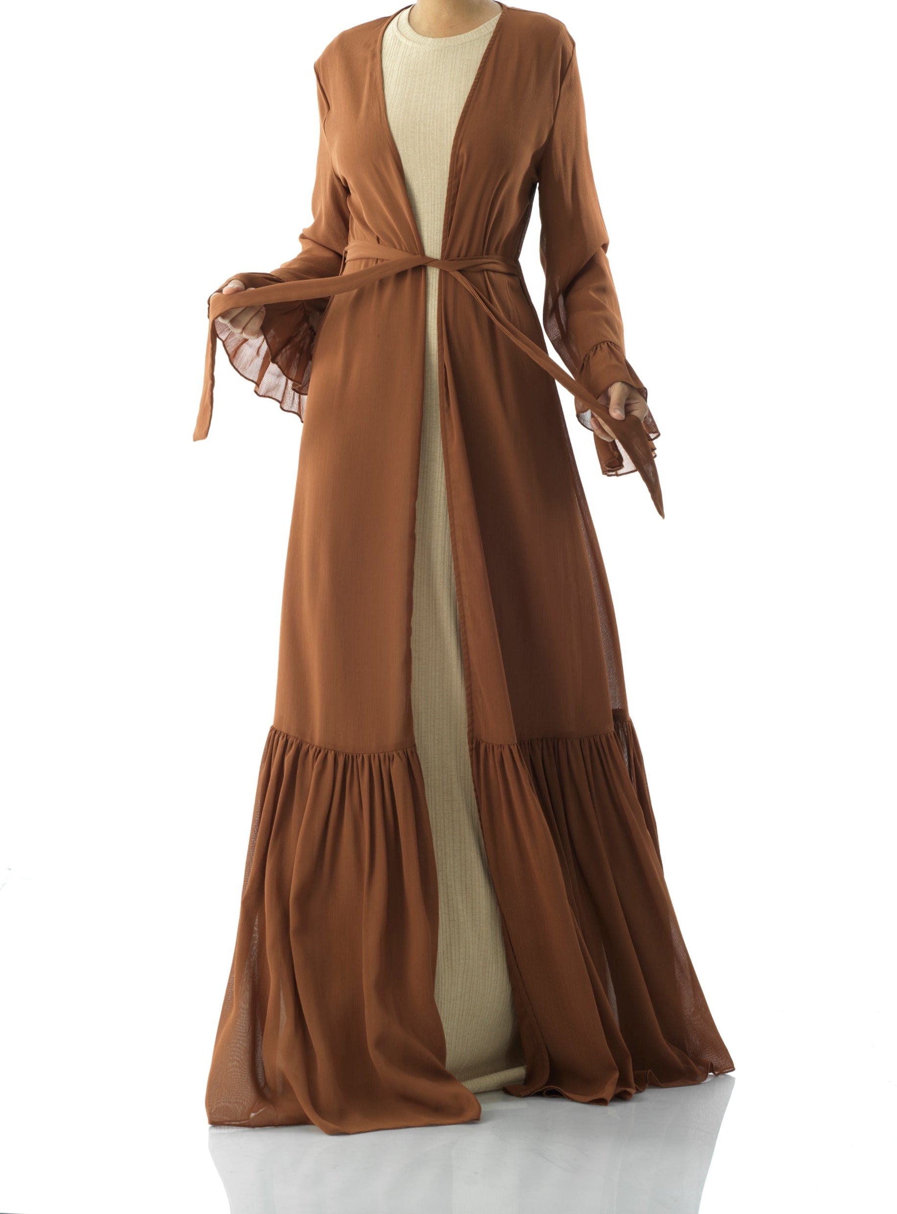 Tiered ruffle chiffon maxi cardigan Kabayare