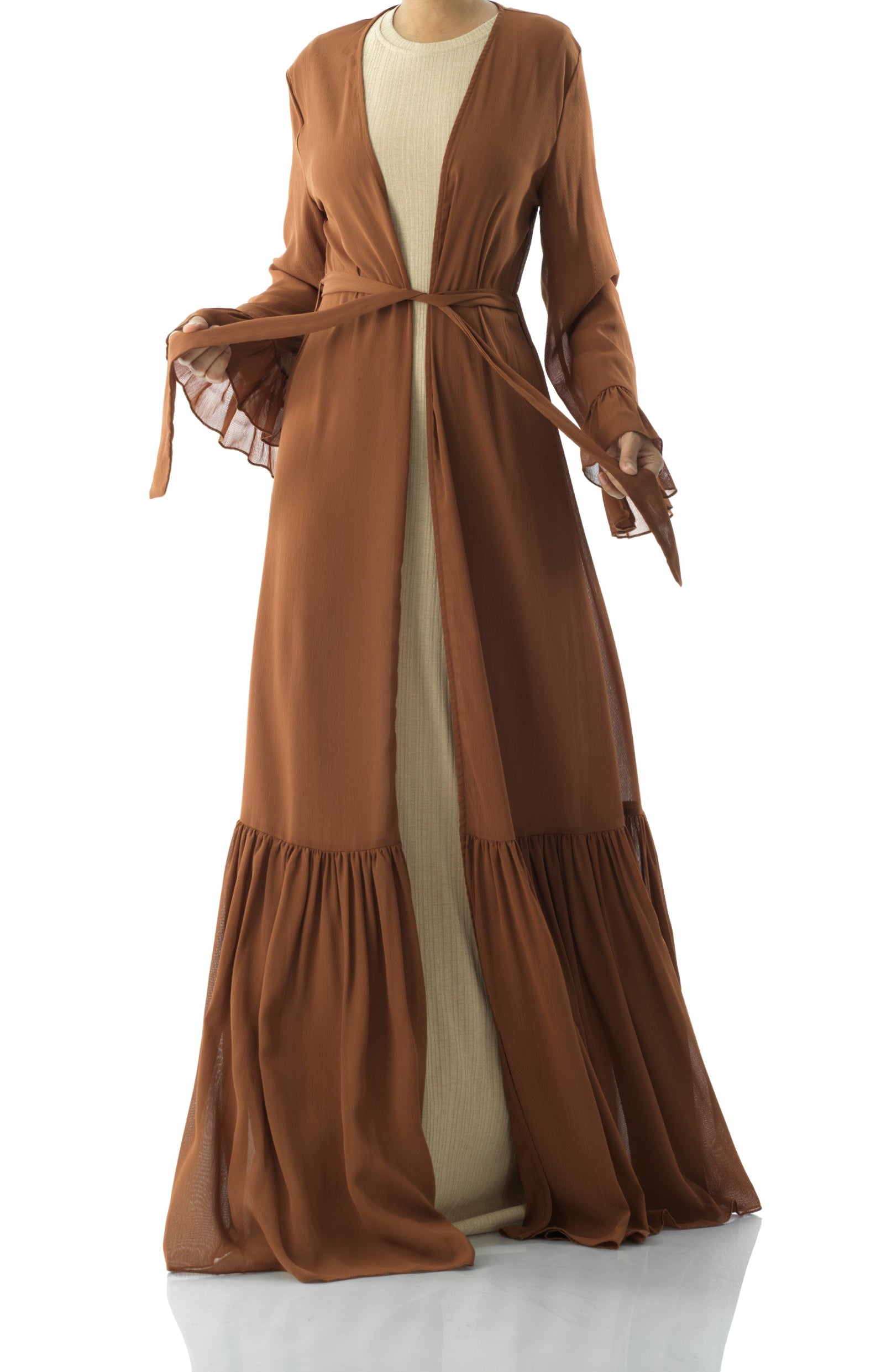 Tiered ruffle chiffon maxi cardigan Kabayare