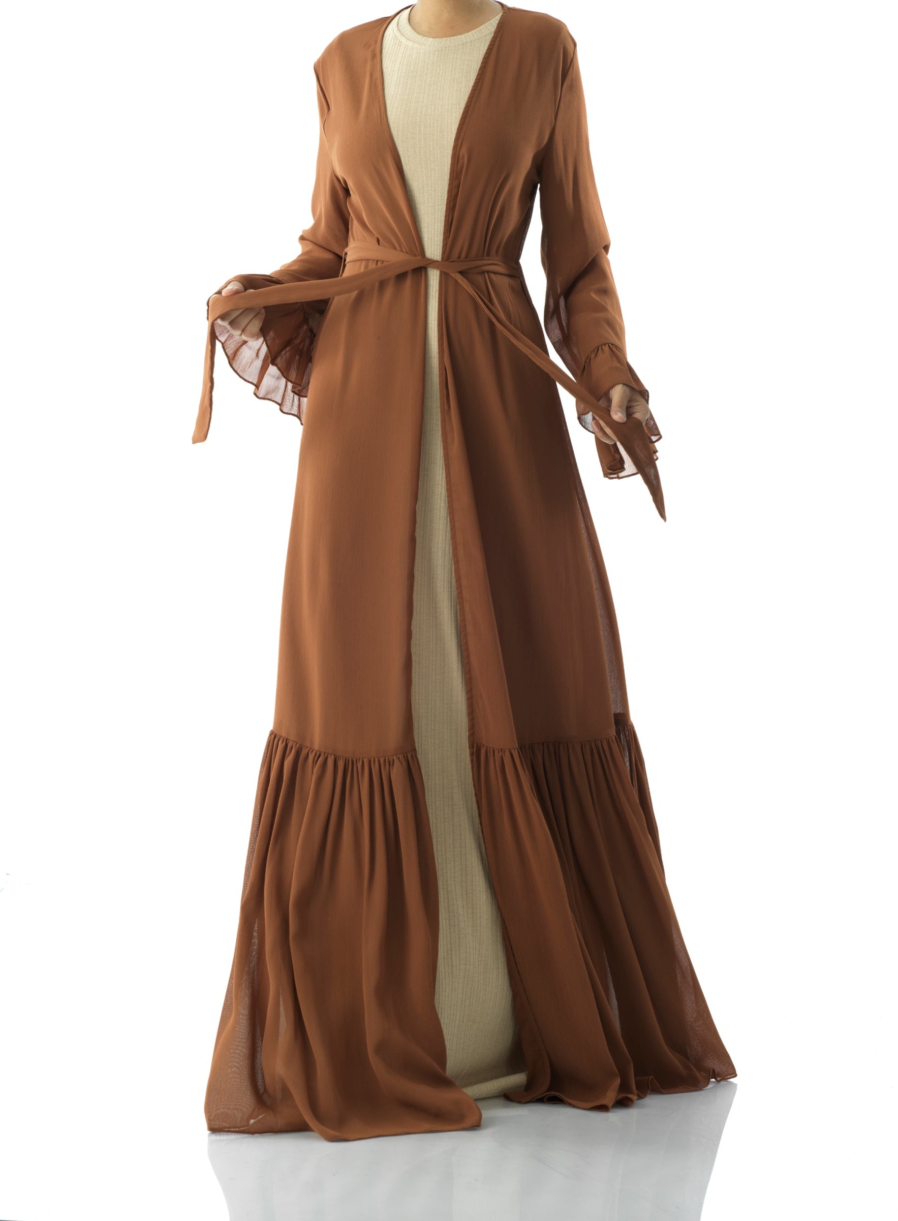 Tiered ruffle chiffon maxi cardigan Kabayare