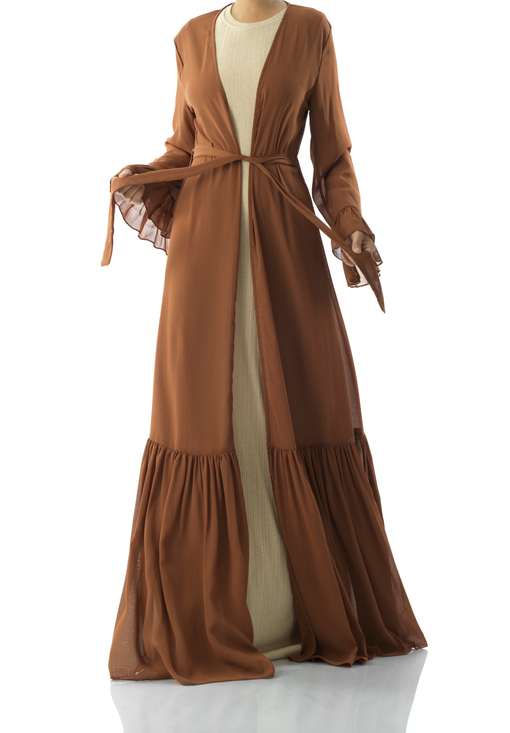 Tiered ruffle chiffon maxi cardigan Kabayare