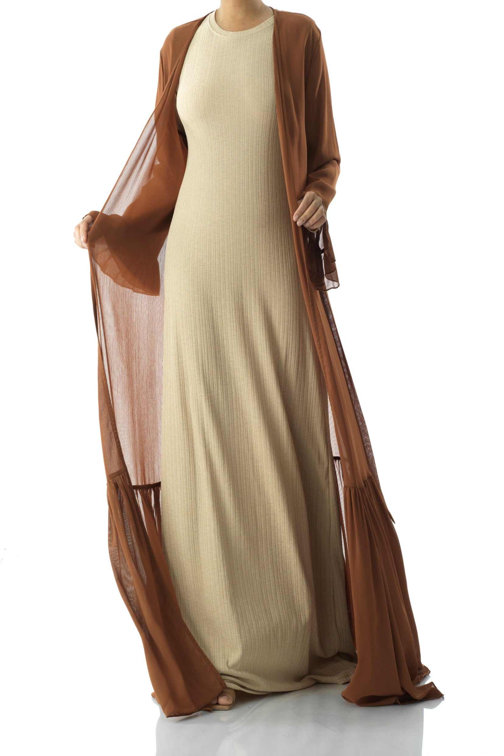 Tiered ruffle chiffon maxi cardigan Kabayare