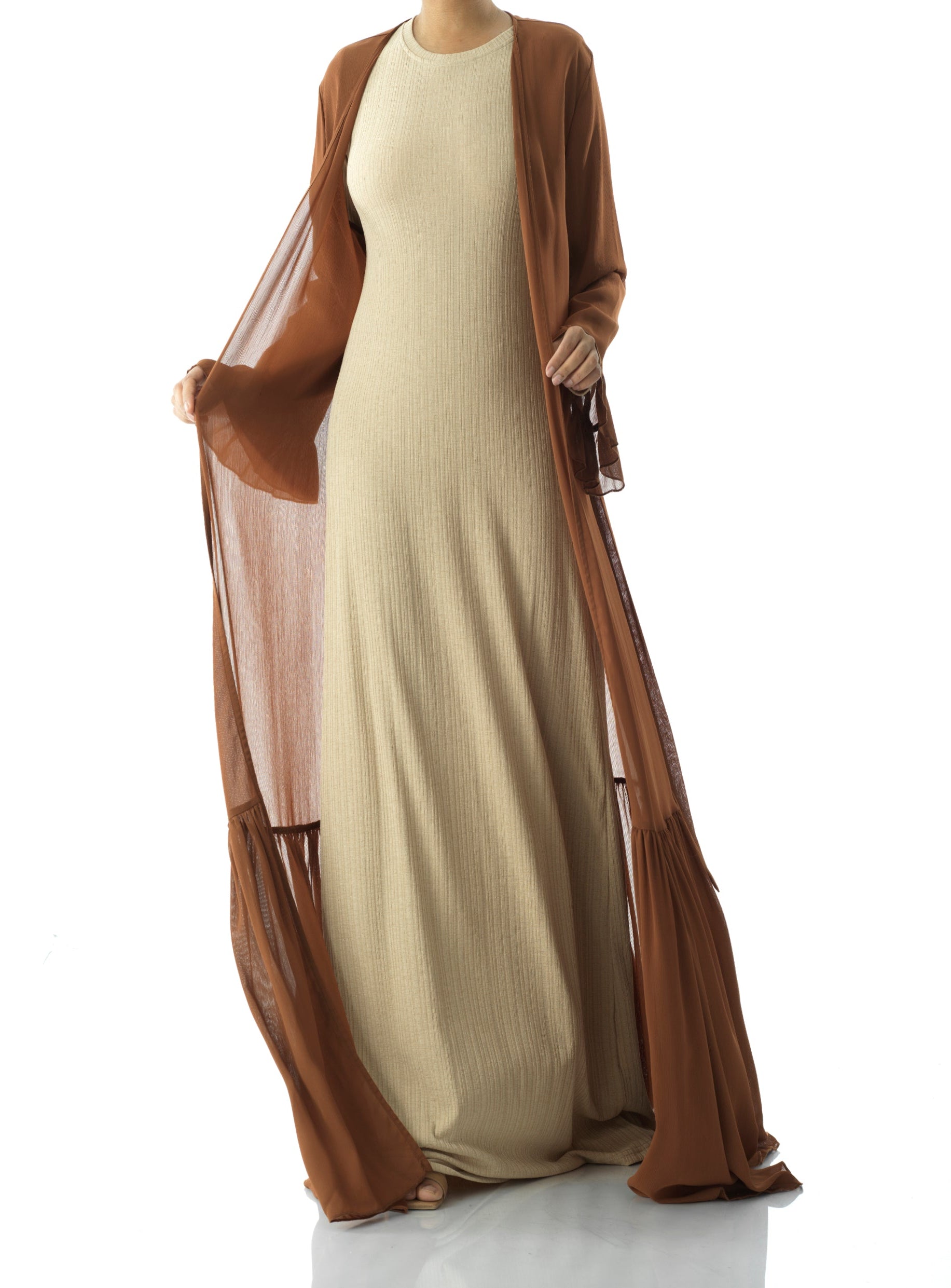 Tiered ruffle chiffon maxi cardigan Kabayare