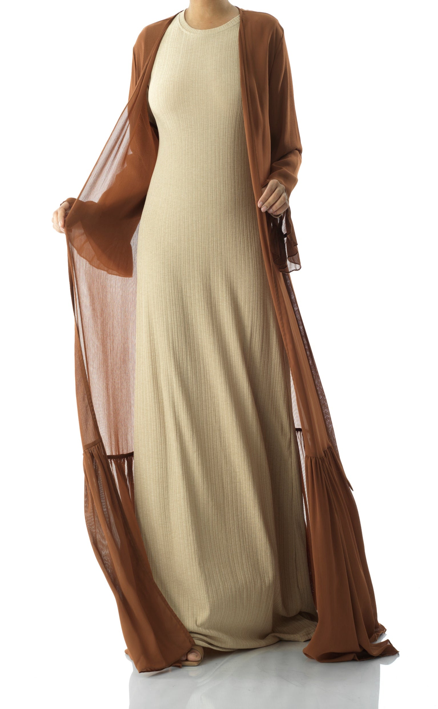 Tiered ruffle chiffon maxi cardigan Kabayare