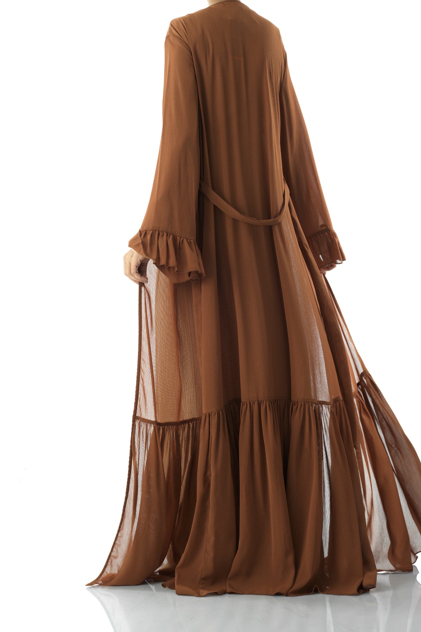 Tiered ruffle chiffon maxi cardigan Kabayare