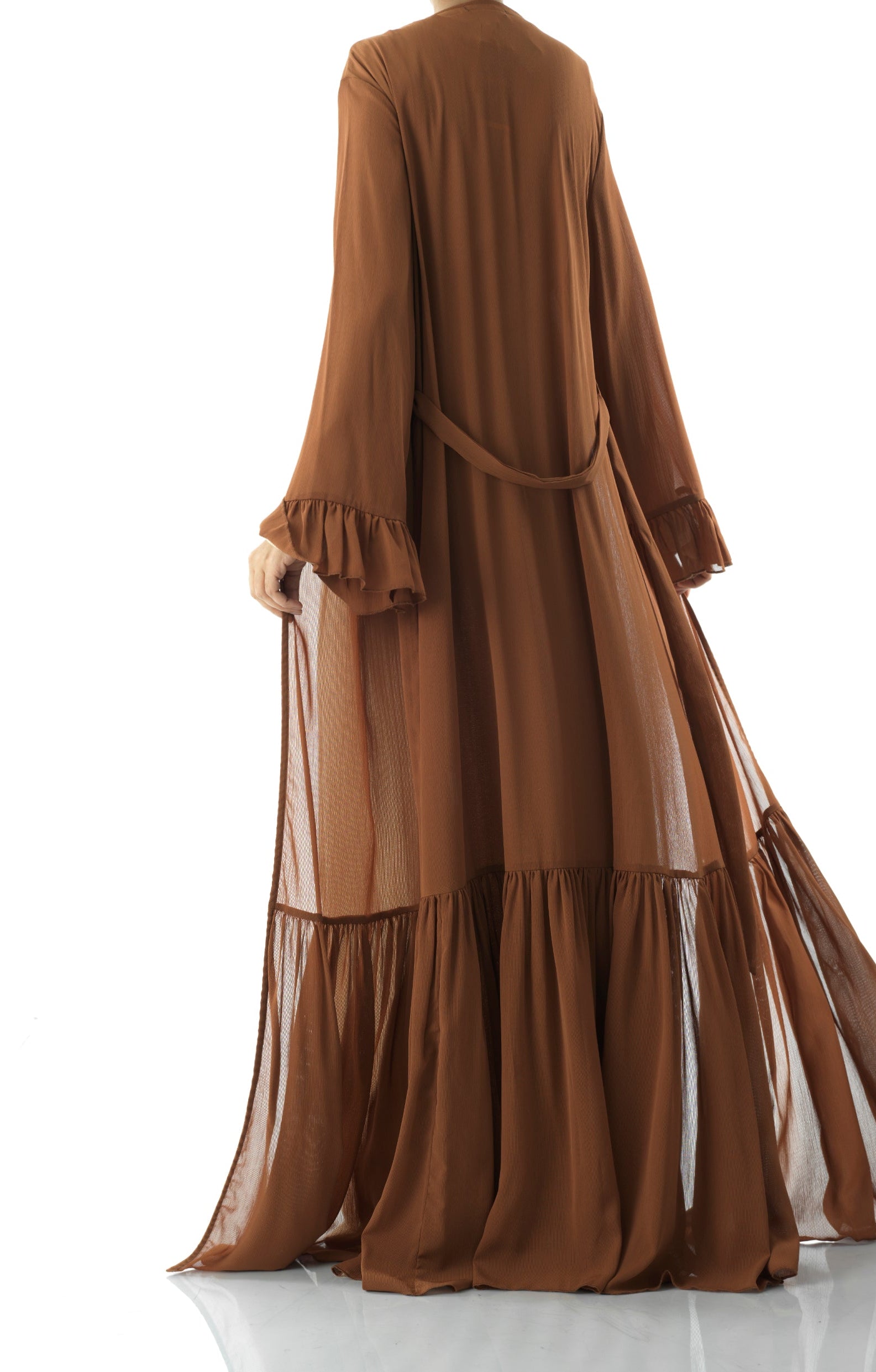 Tiered ruffle chiffon maxi cardigan Kabayare