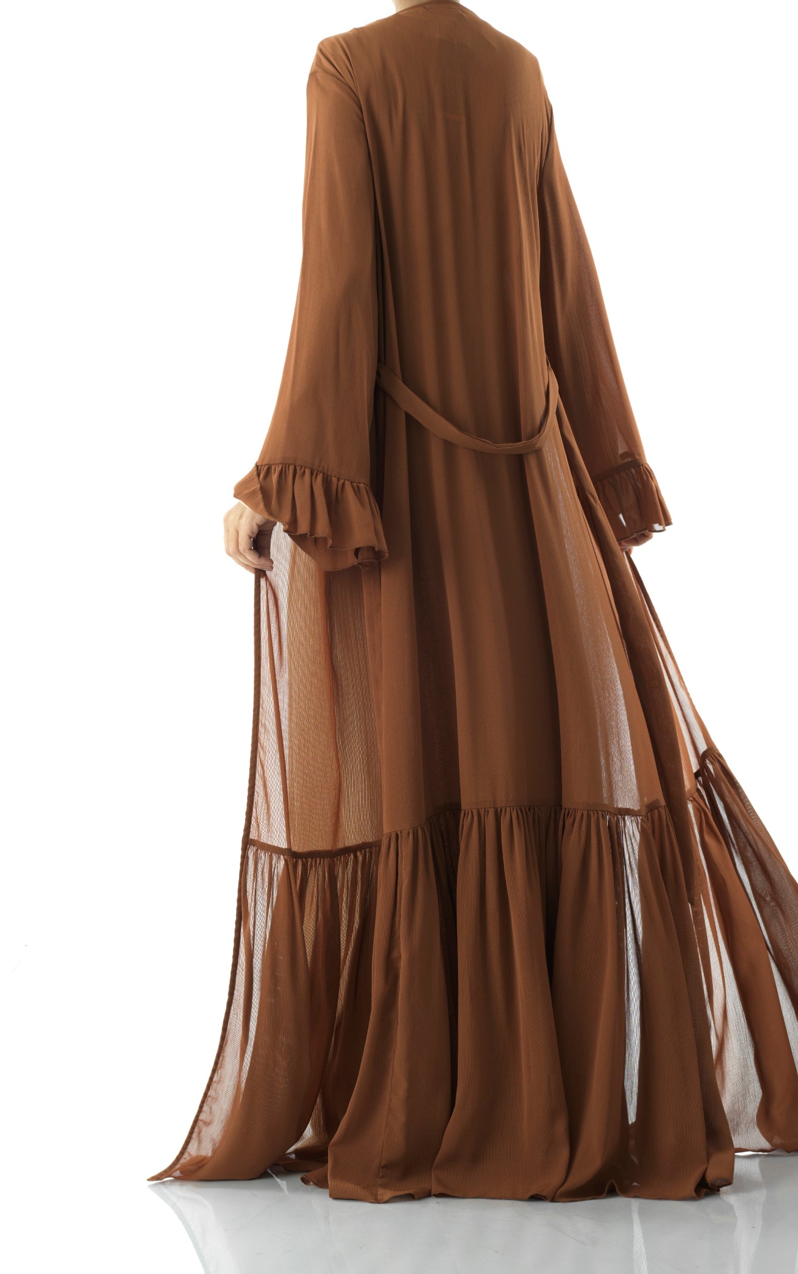 Tiered ruffle chiffon maxi cardigan Kabayare