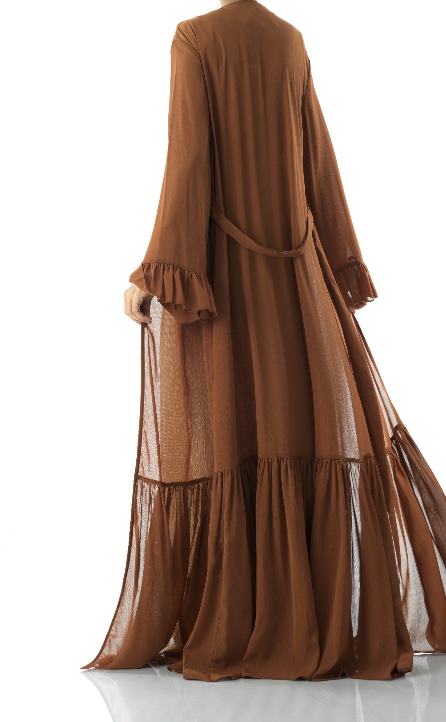 Tiered ruffle chiffon maxi cardigan Kabayare