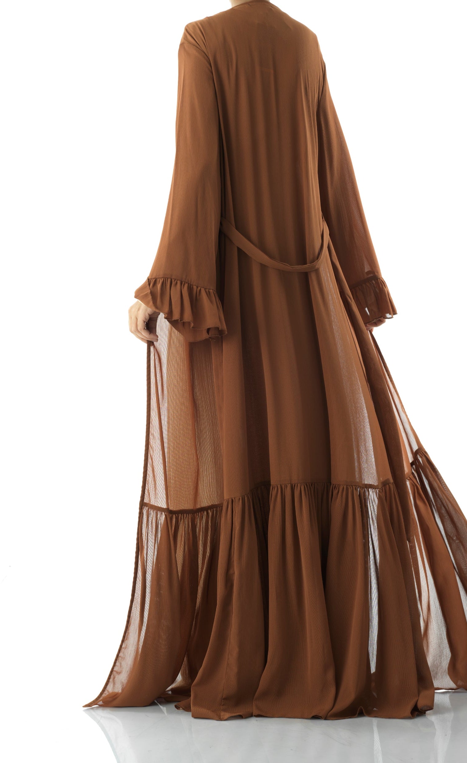 Tiered ruffle chiffon maxi cardigan Kabayare