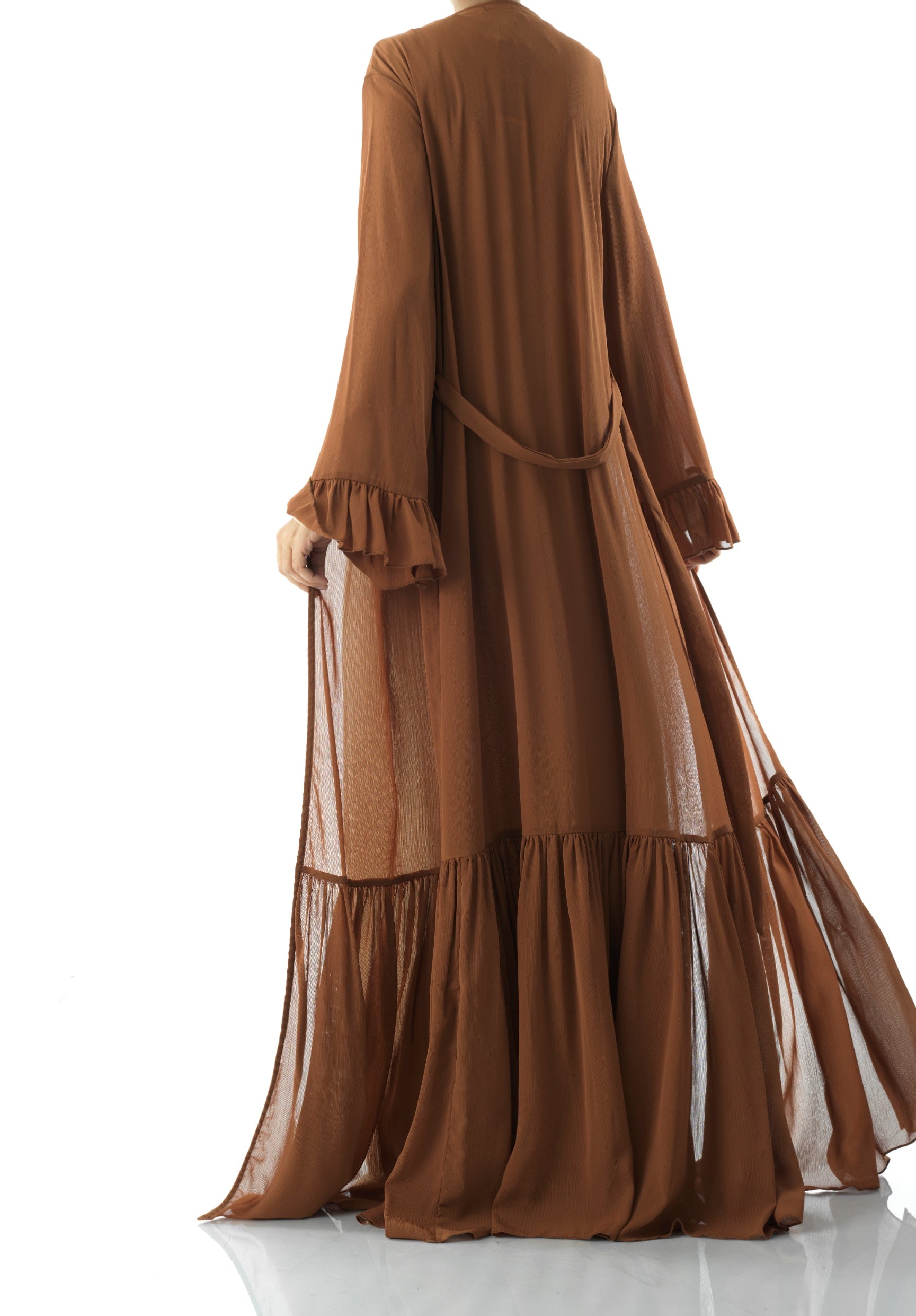 Tiered ruffle chiffon maxi cardigan Kabayare