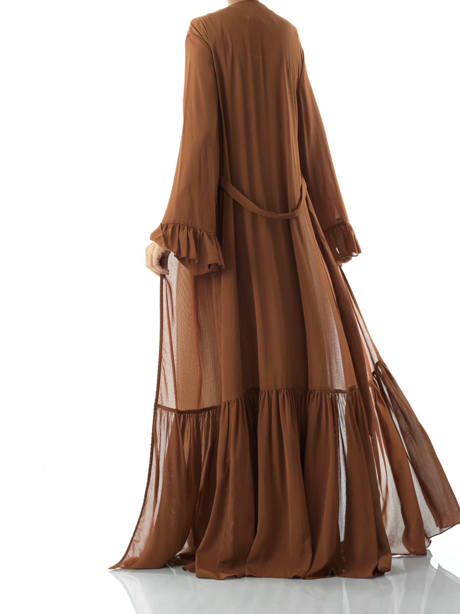 Tiered ruffle chiffon maxi cardigan Kabayare