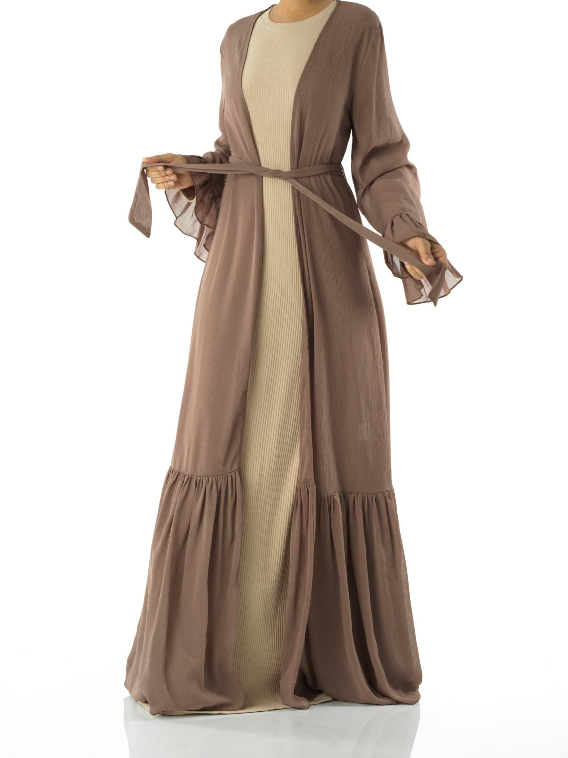 Tiered ruffle chiffon maxi cardigan Kabayare