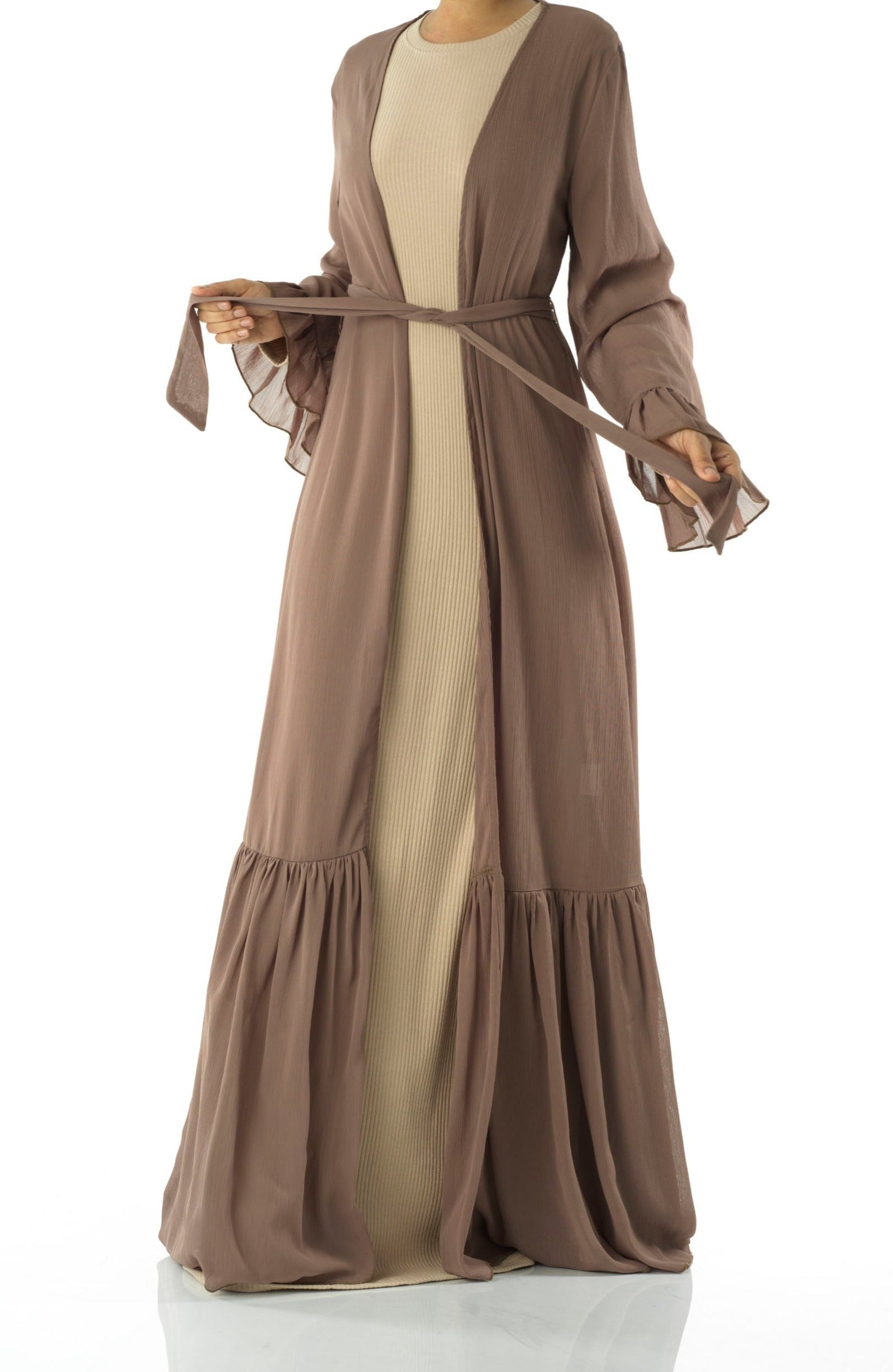Tiered ruffle chiffon maxi cardigan Kabayare