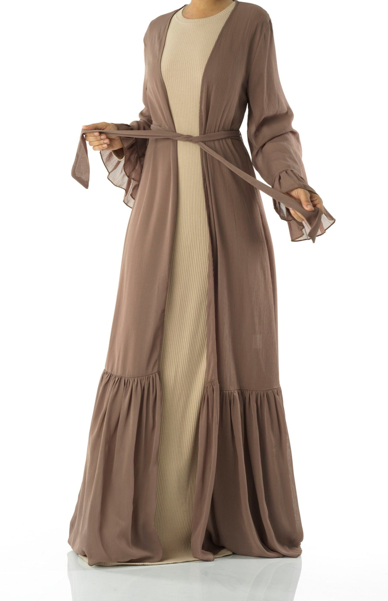 Tiered ruffle chiffon maxi cardigan Kabayare