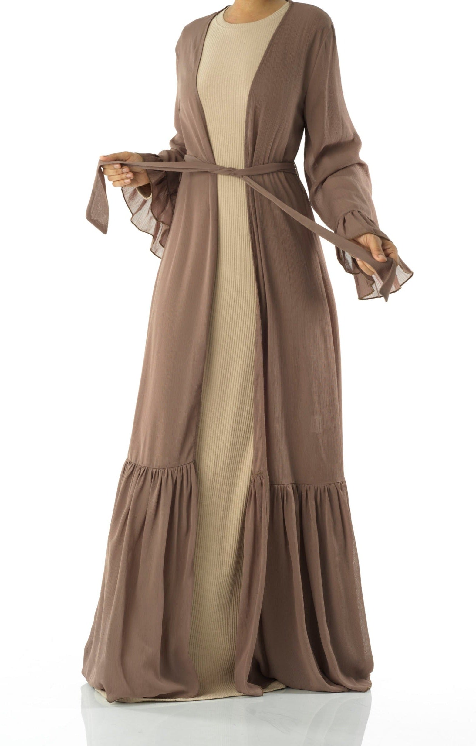 Tiered ruffle chiffon maxi cardigan Kabayare