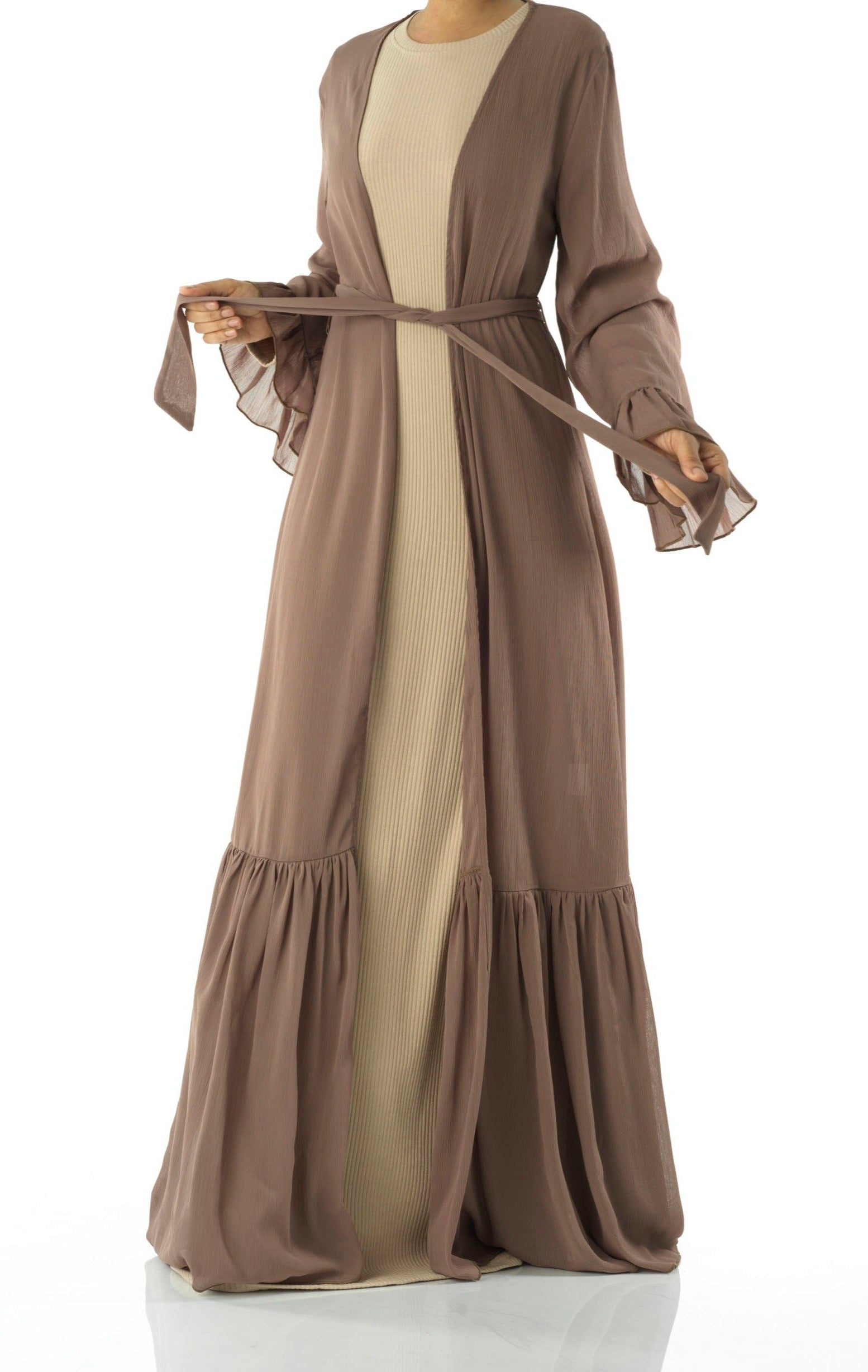 Tiered ruffle chiffon maxi cardigan Kabayare