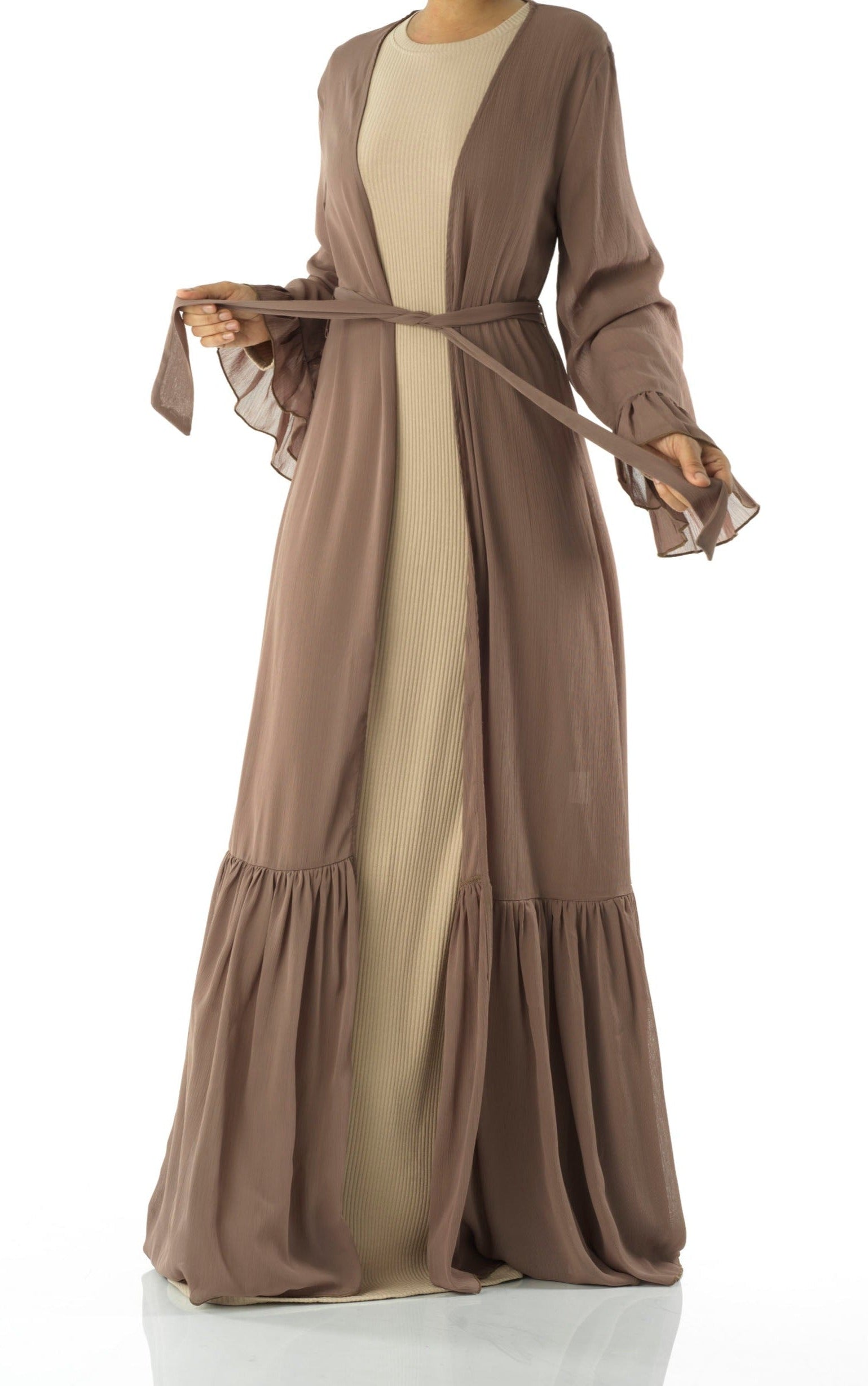 Tiered ruffle chiffon maxi cardigan Kabayare